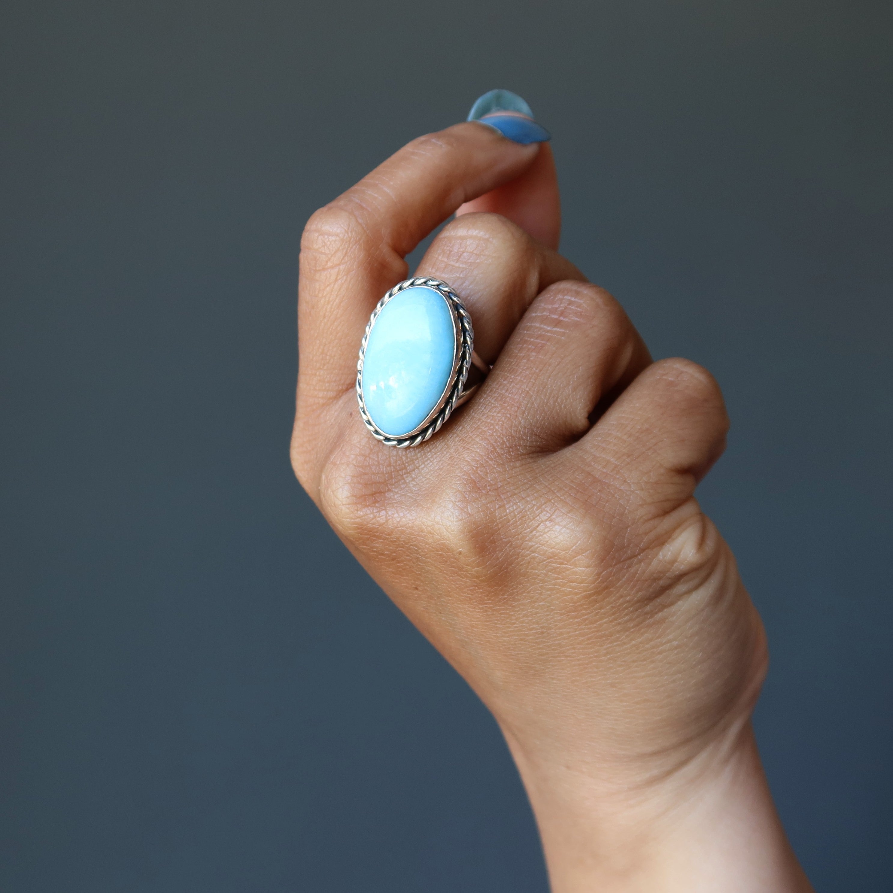Bague en quartz bleu « Miroir de l'âme » en argent sterling taille 8.0