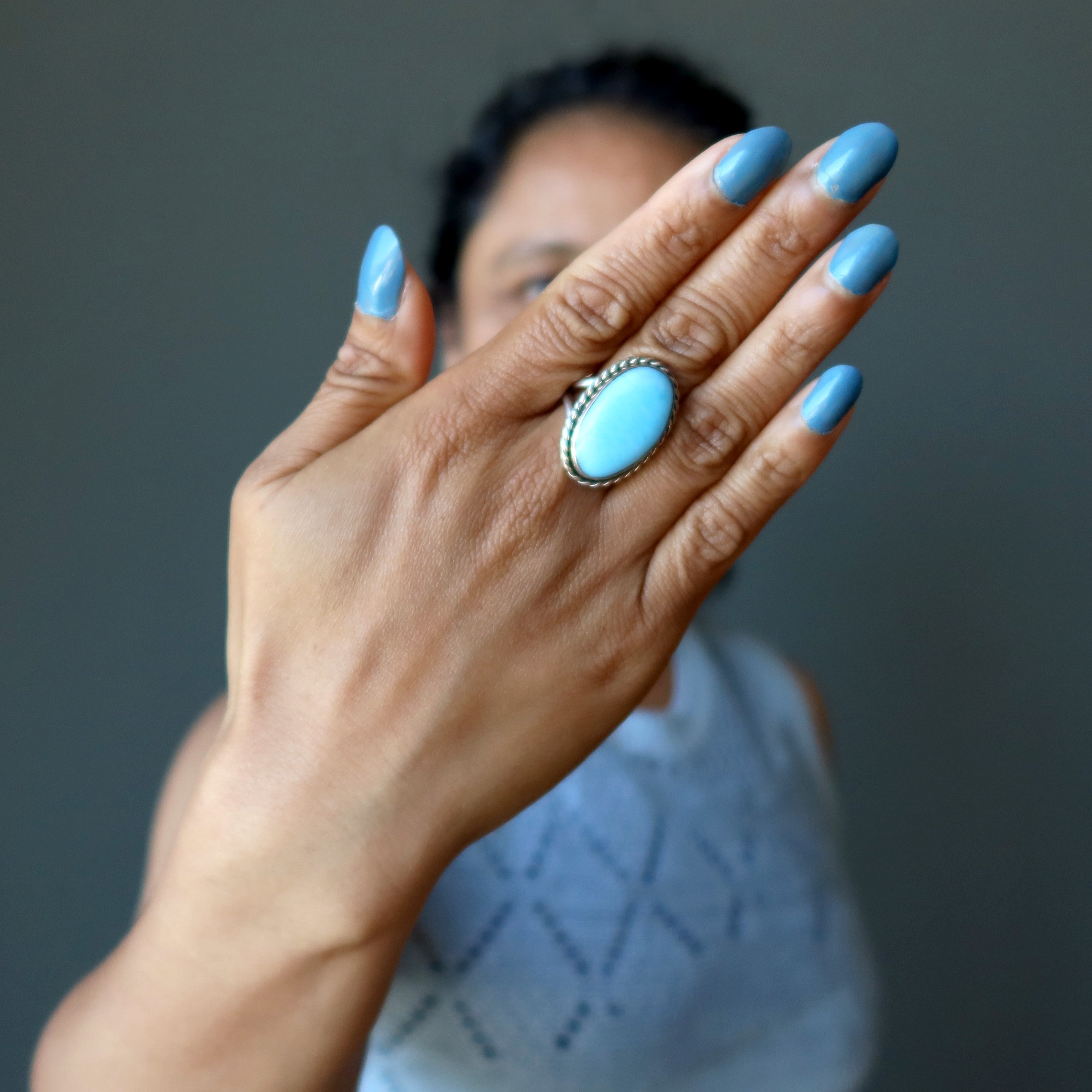 Bague en quartz bleu « Miroir de l'âme » en argent sterling taille 8.0