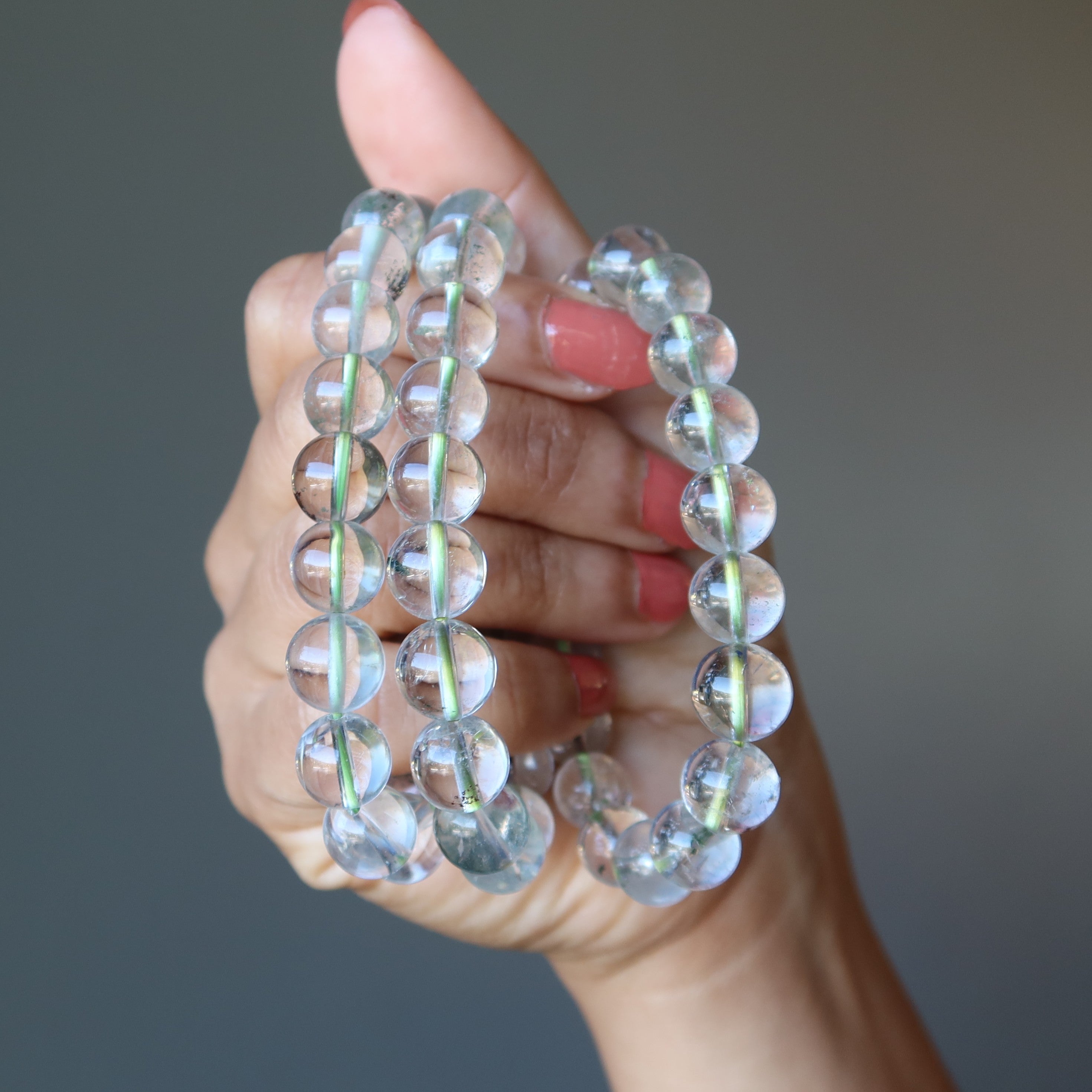 Phantom Quartz Bracelet Clear Crystal & Rare Chlorite Whisper