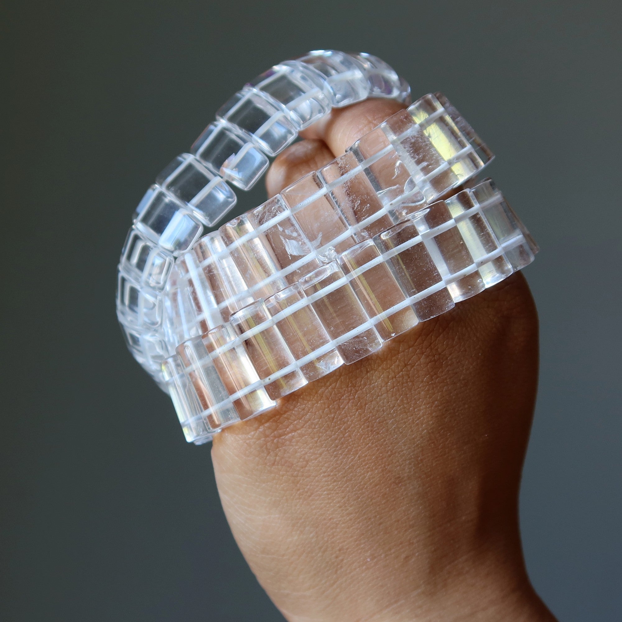 Bracelet de Perles Rectangulaires en Quartz Clair - Maître Guérisseur de Cristal