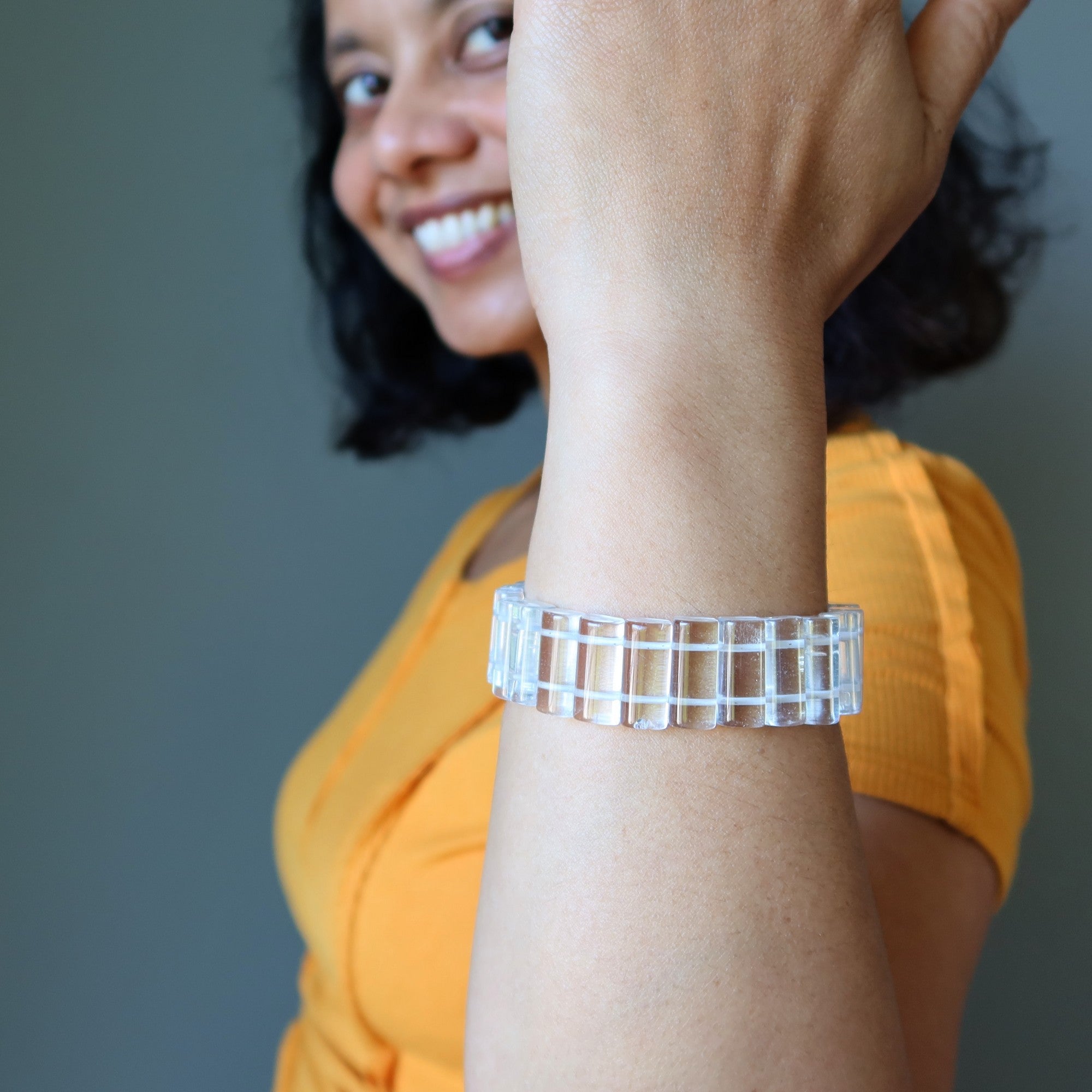 Bracelet de Perles Rectangulaires en Quartz Clair - Maître Guérisseur de Cristal