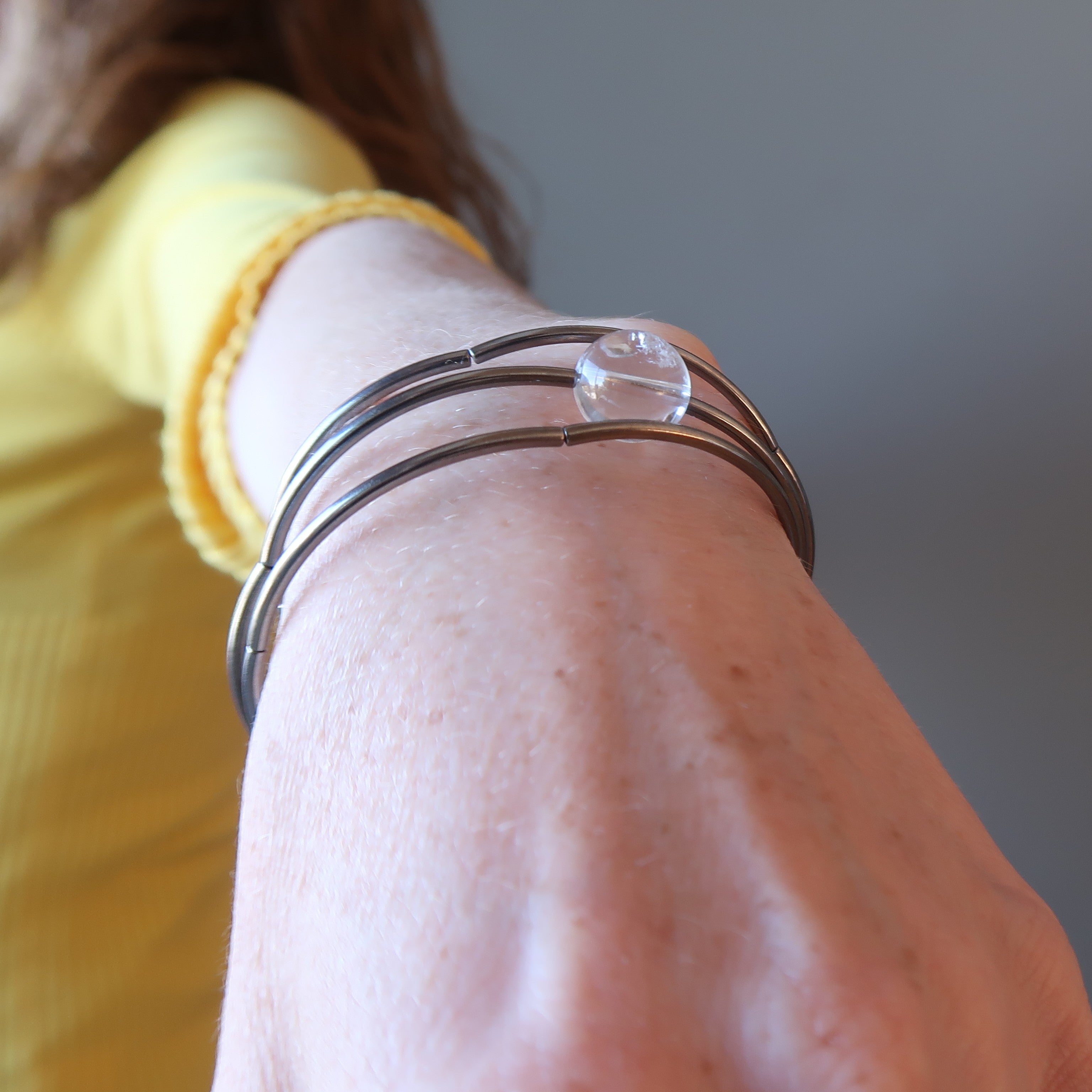 Clear Quartz Bracelet Crystal Ball Memory Wrap Coil