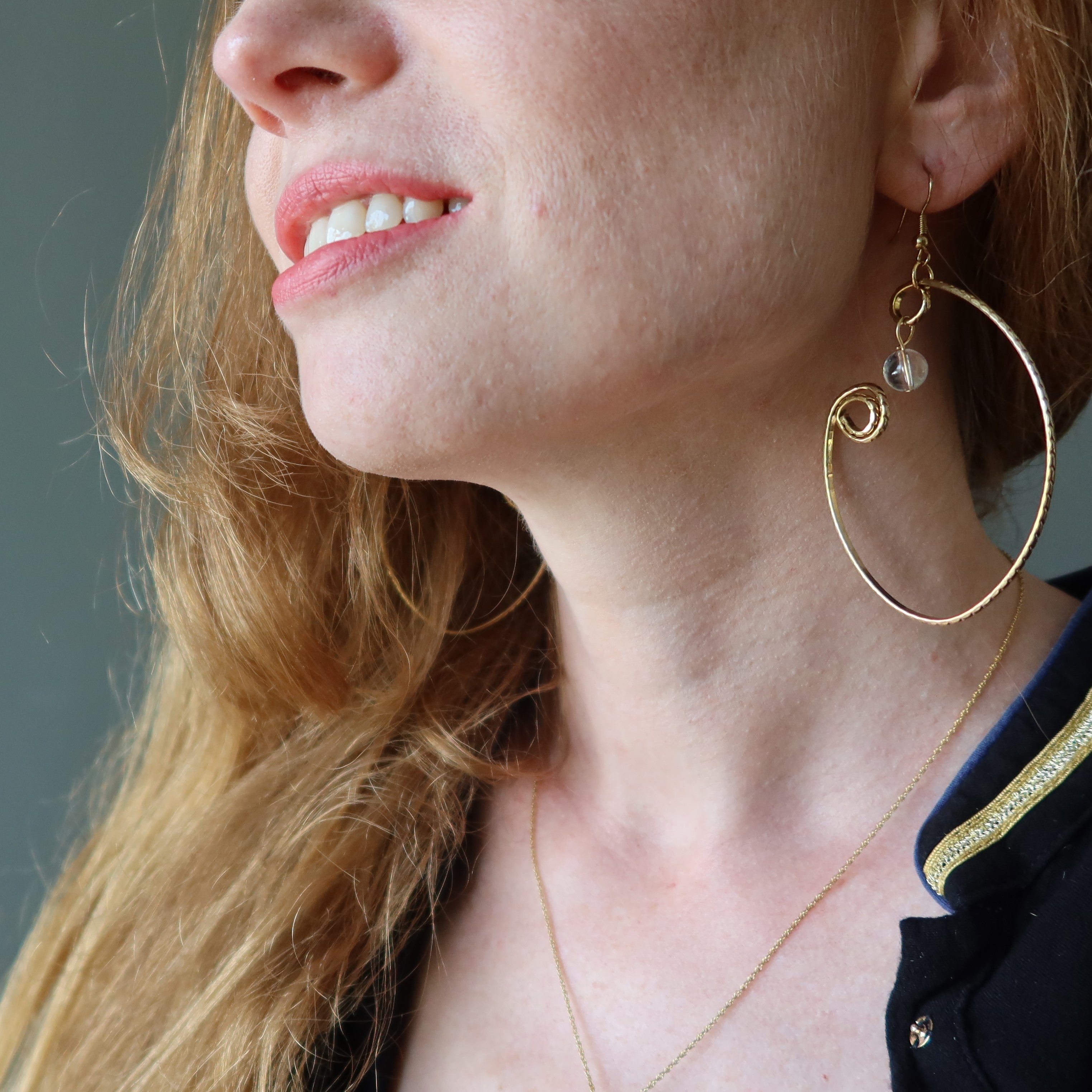 Clear Quartz Earrings Royal Gold Curve Hoops