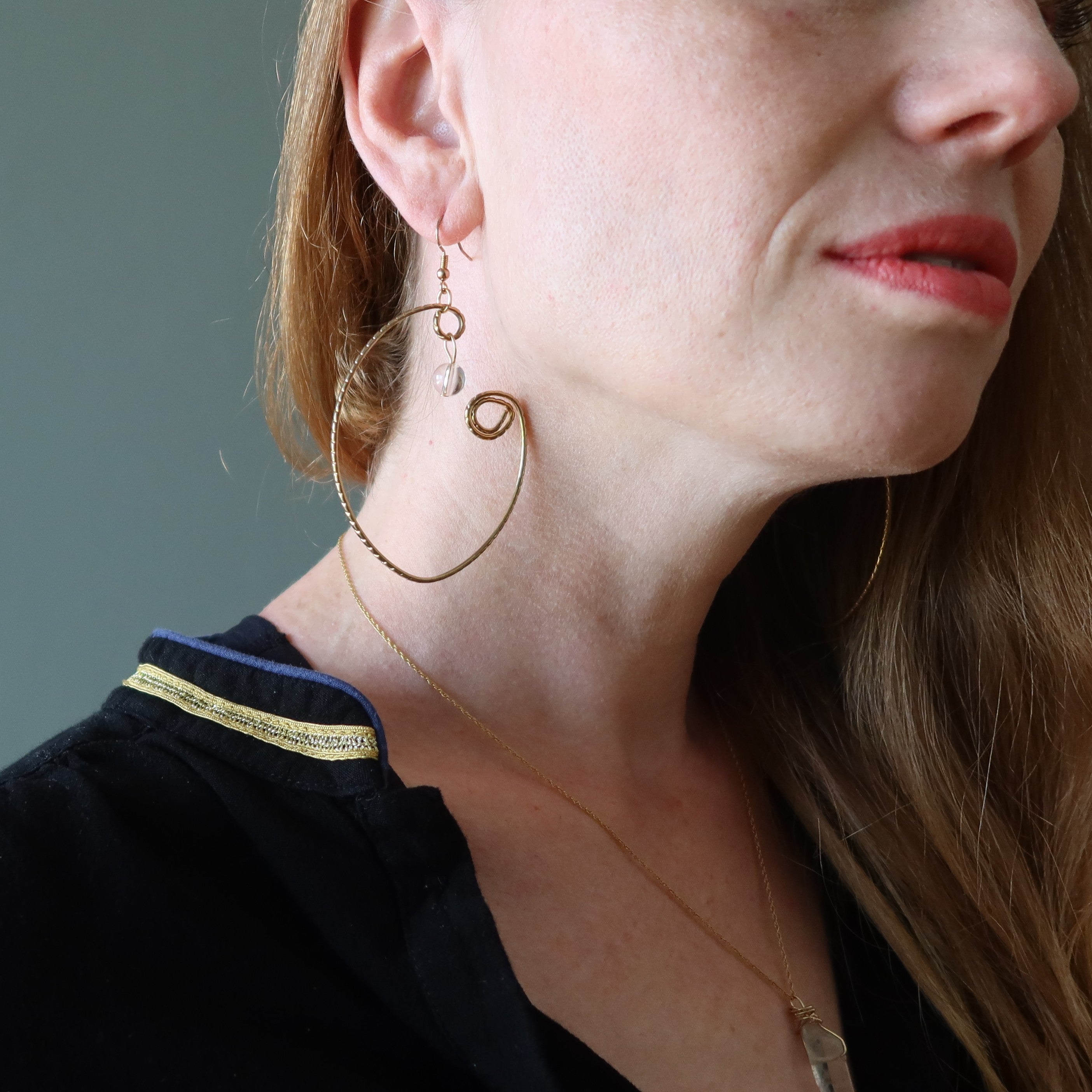 Clear Quartz Earrings Royal Gold Curve Hoops