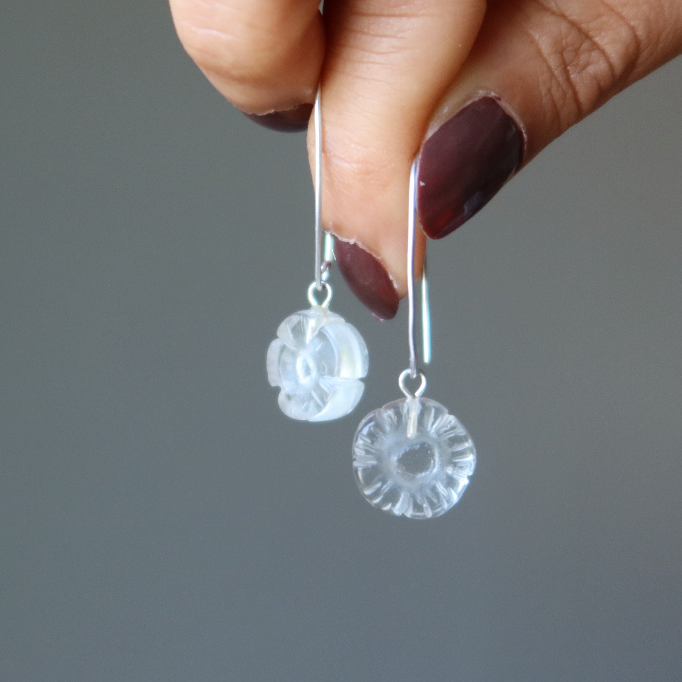 Clear Quartz Earrings Flower Daisy Sterling Silver