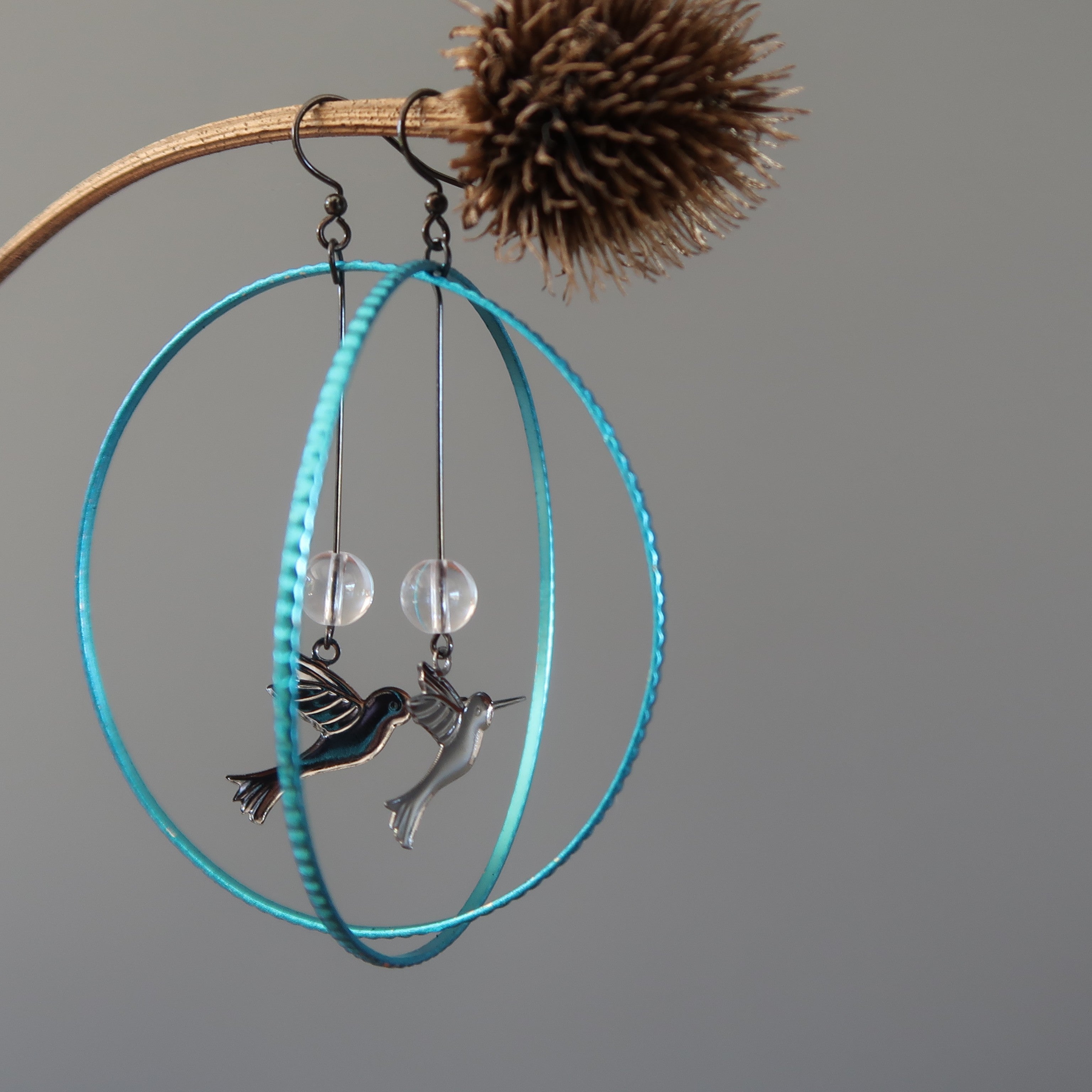 Ohrringe Klarer Quarz Blau Hoop Kolibris