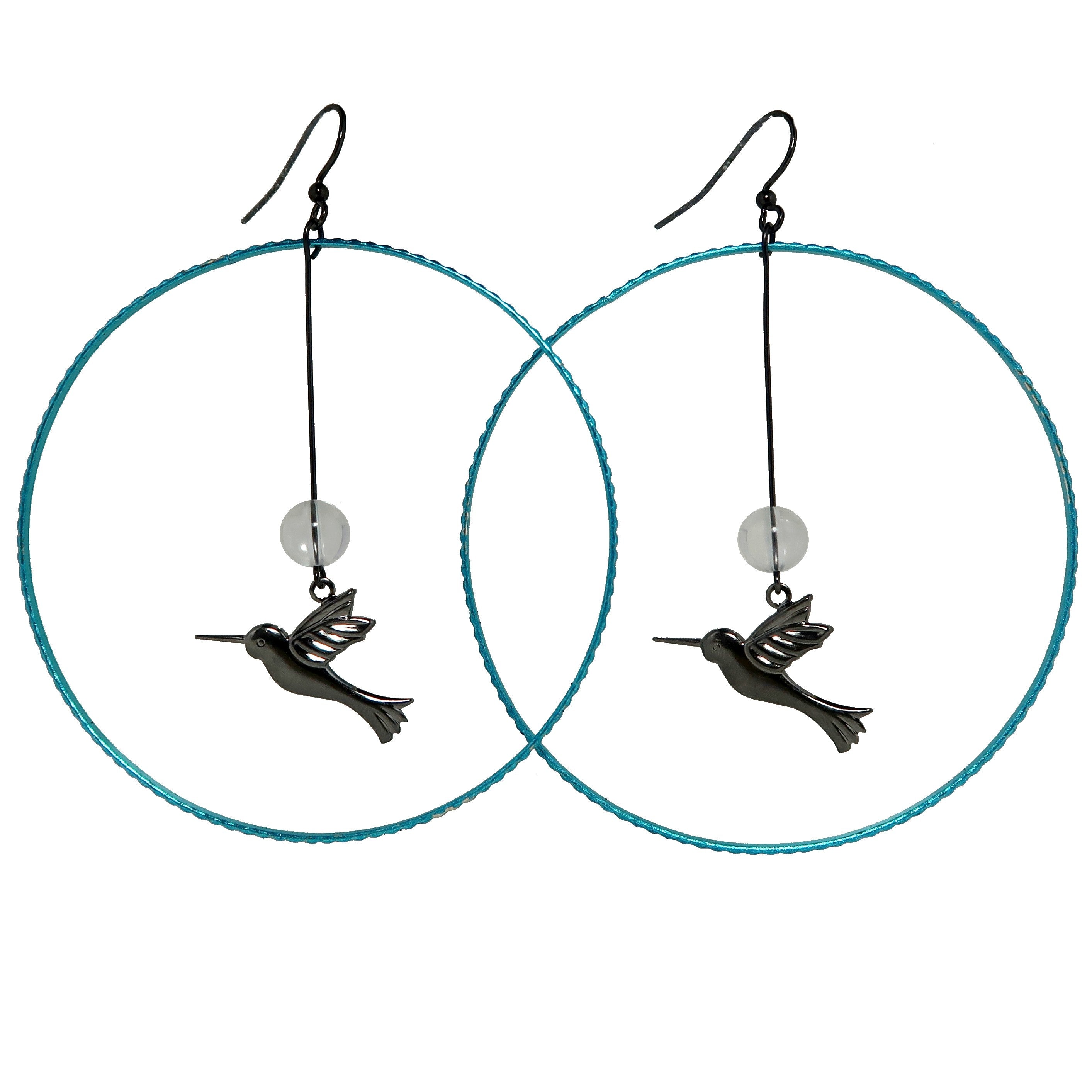 Ohrringe Klarer Quarz Blau Hoop Kolibris