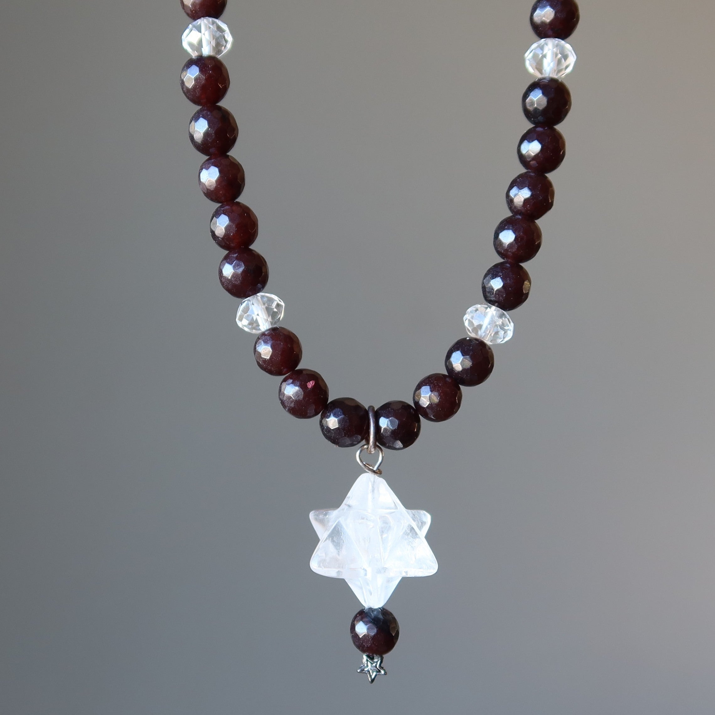 Clear Quartz Necklace Merkaba Star Chalcedony