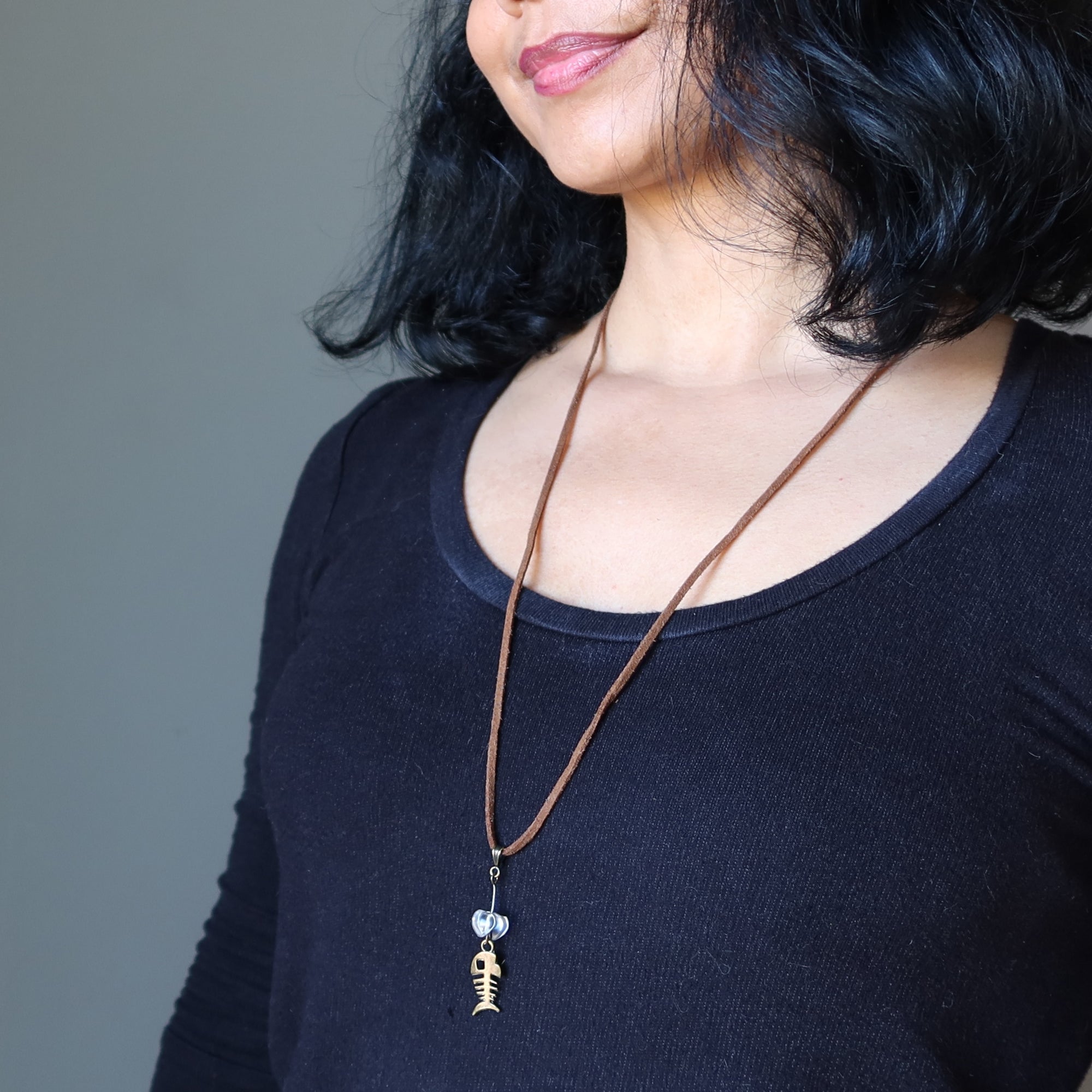 Collier en quartz clair, pendentif cœur en arête de poisson, gemme de créateur