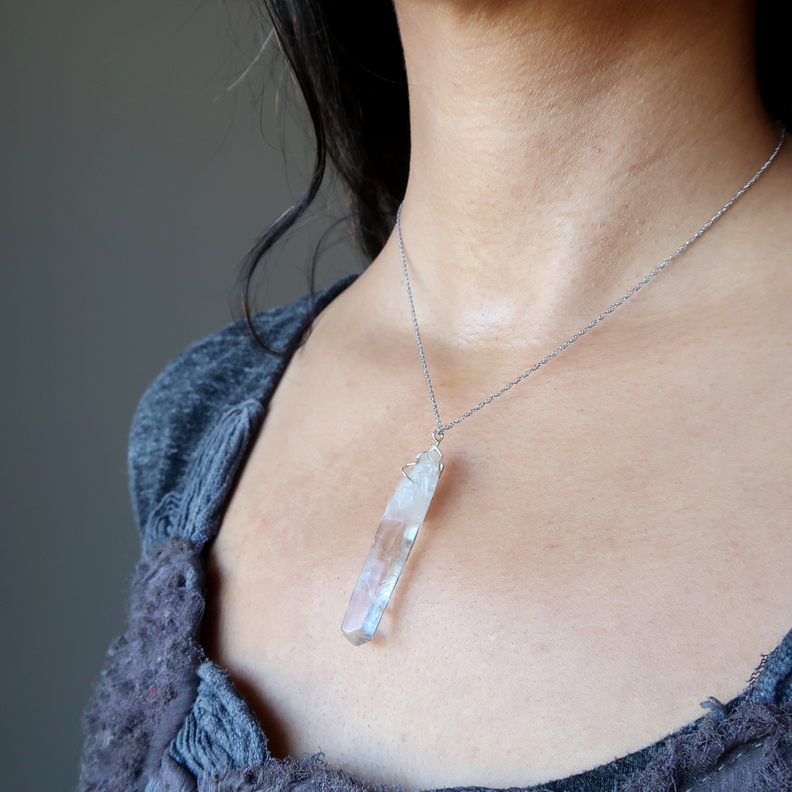 Clear Quartz Necklace Raw Crystal Point