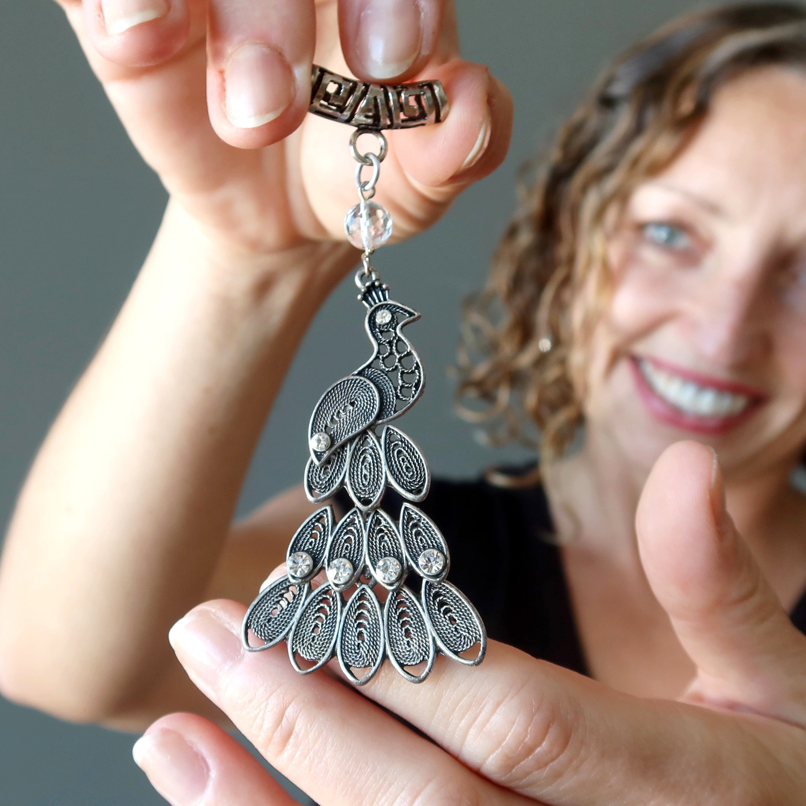 Clear Quartz Pendant Fancy Peacock Silver