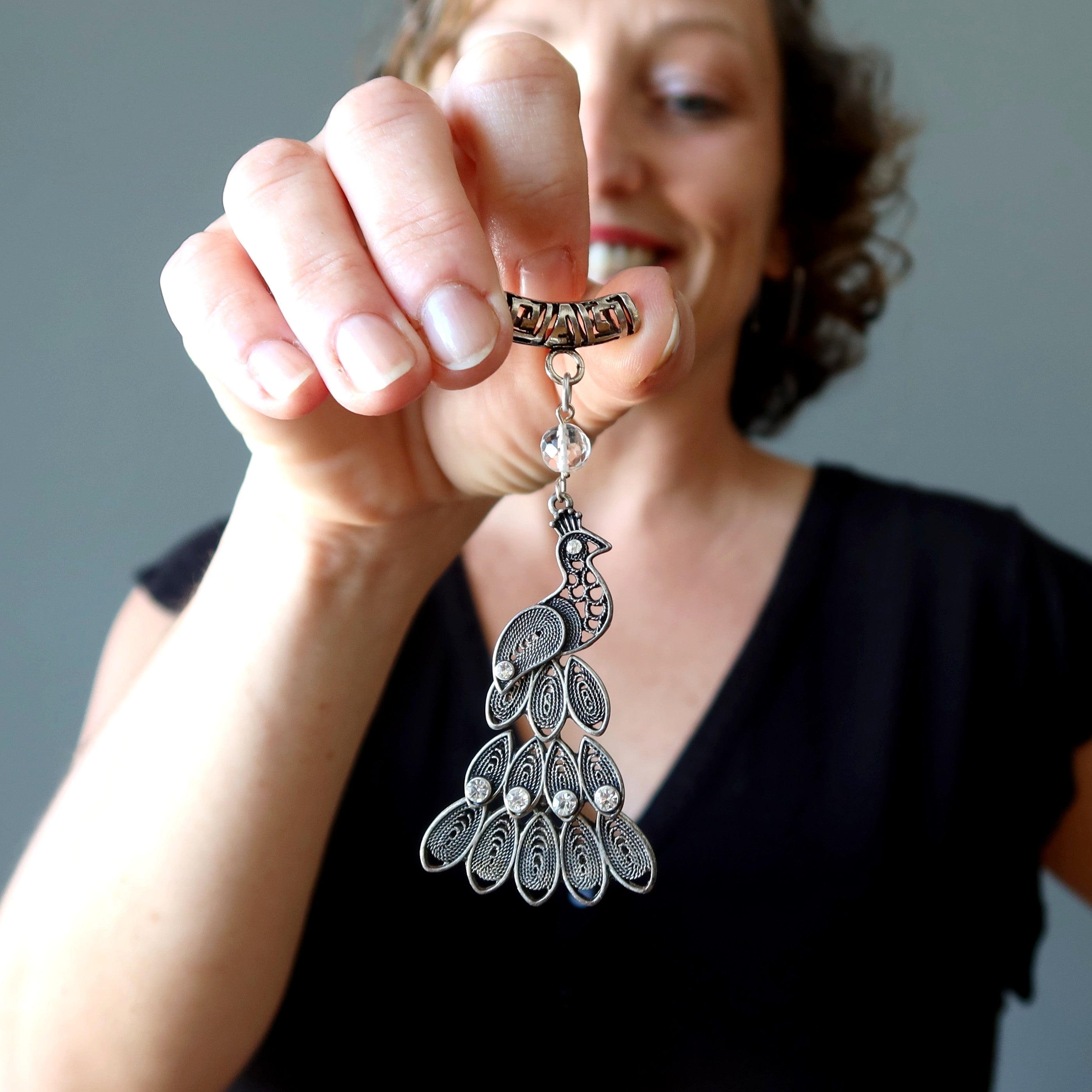 Clear Quartz Pendant Fancy Peacock Silver