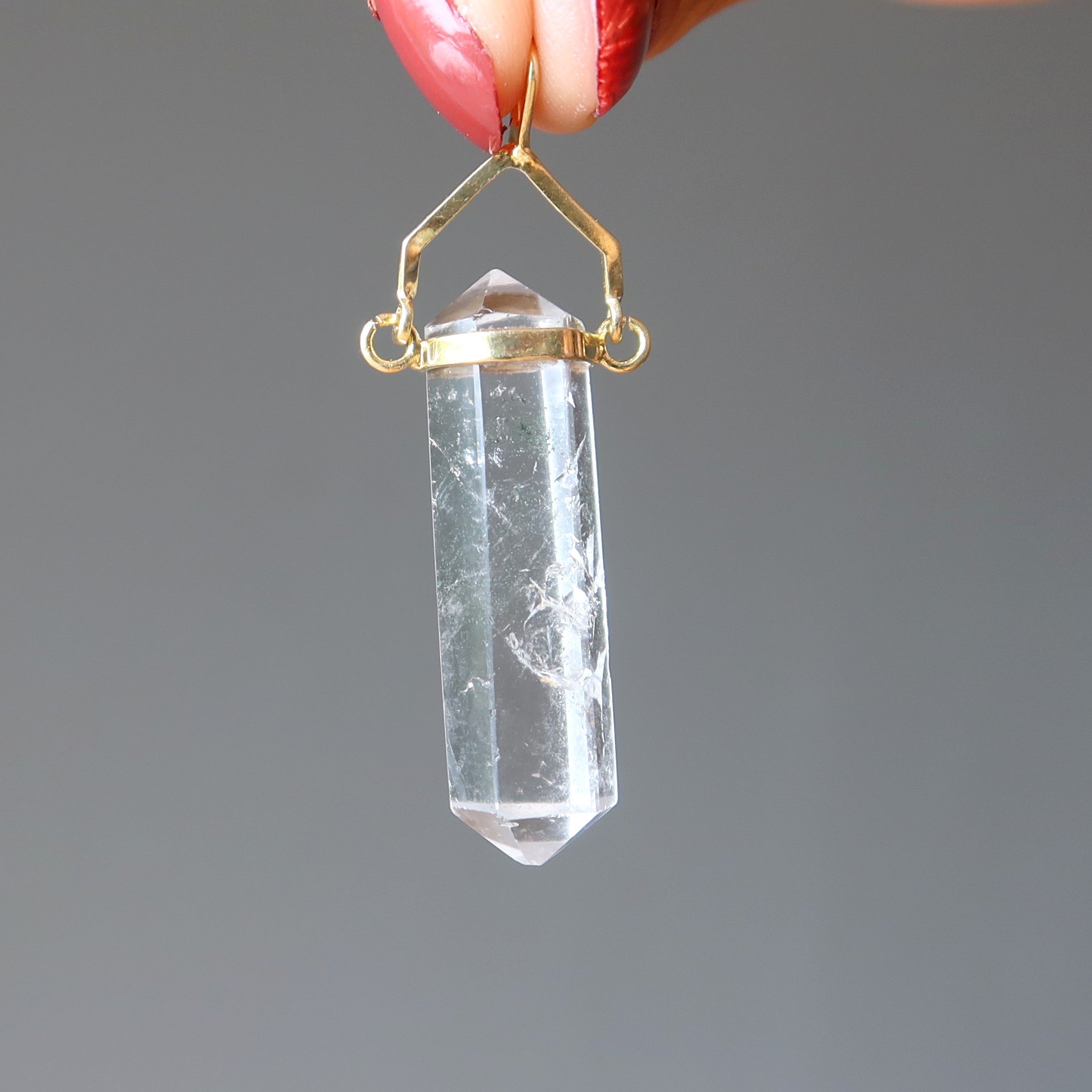 Clear Quartz Pendant Double Terminated Gold