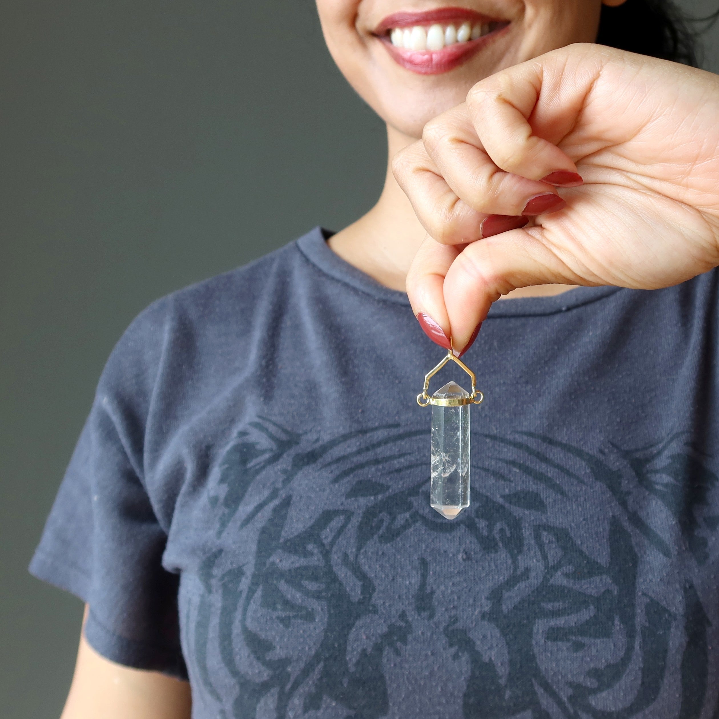 Clear Quartz Pendant Double Terminated Gold