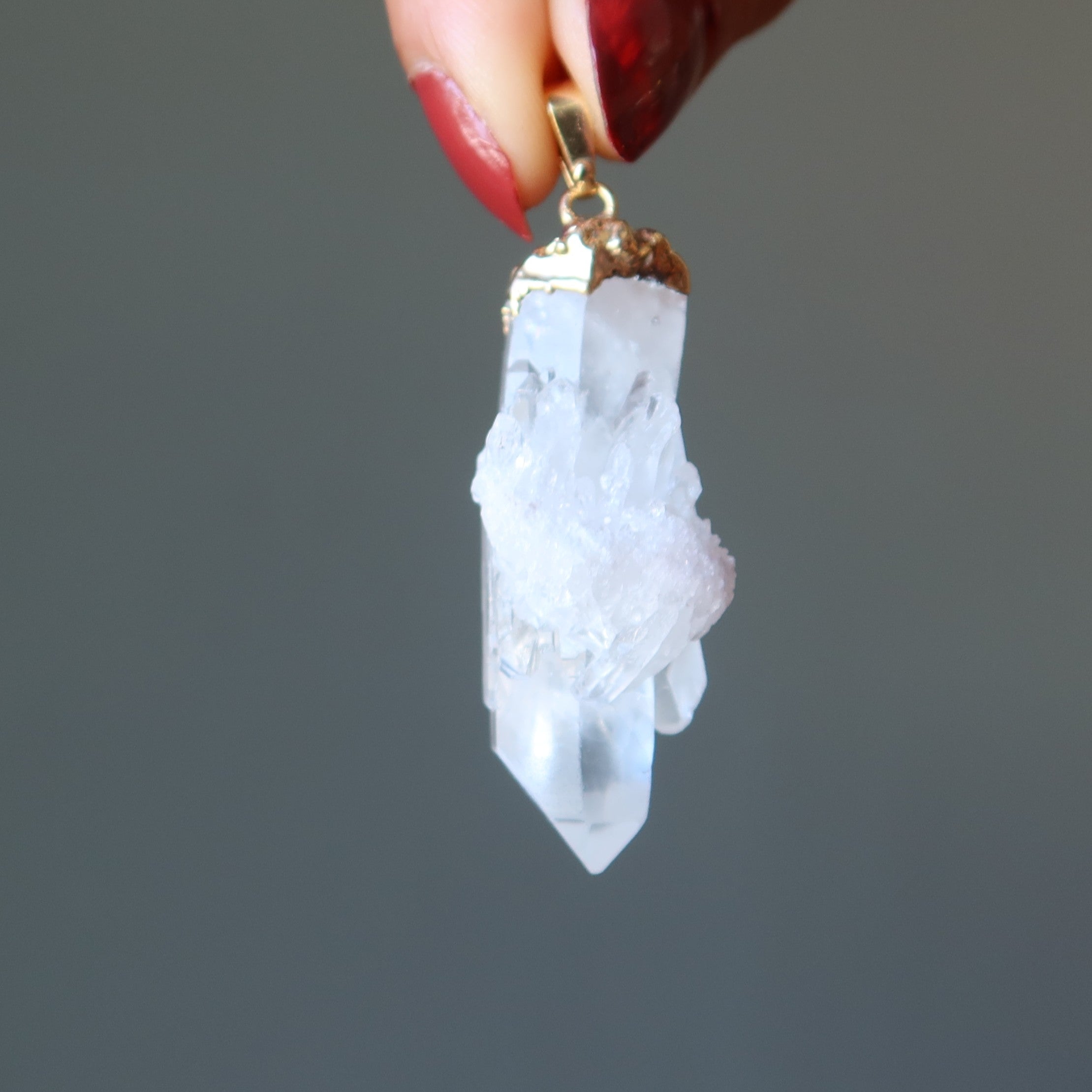 Clear Quartz Pendant Crystal Cluster Energy Gold