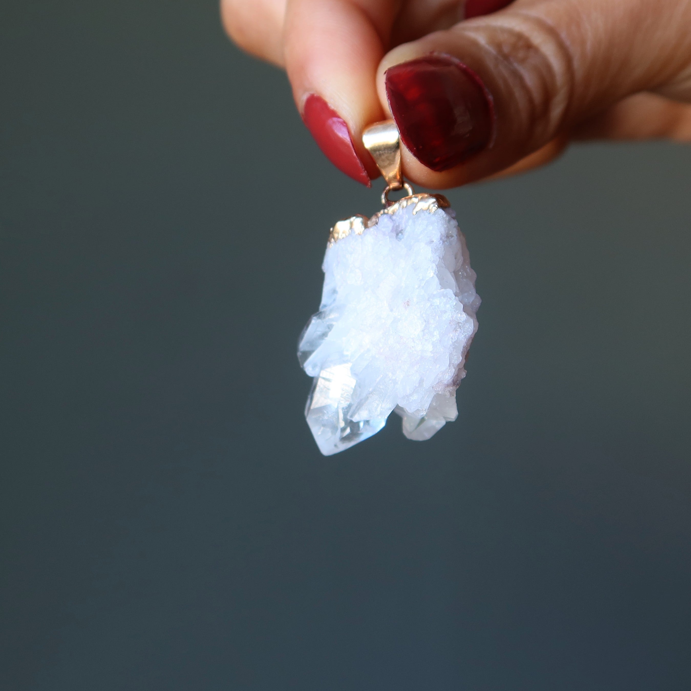 Clear Quartz Pendant Crystal Cluster Energy Gold
