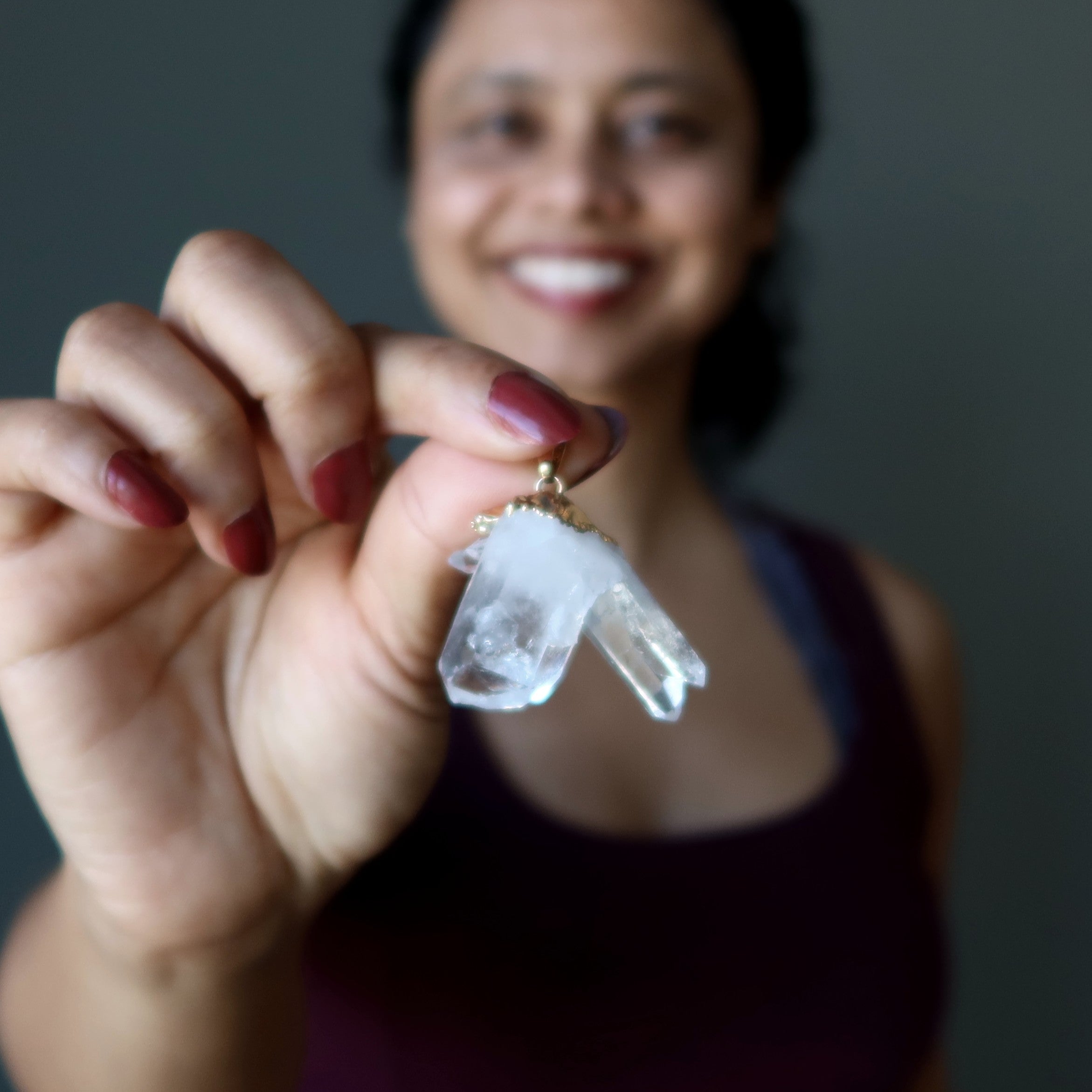 Clear Quartz Pendant Crystal Cluster Energy Gold