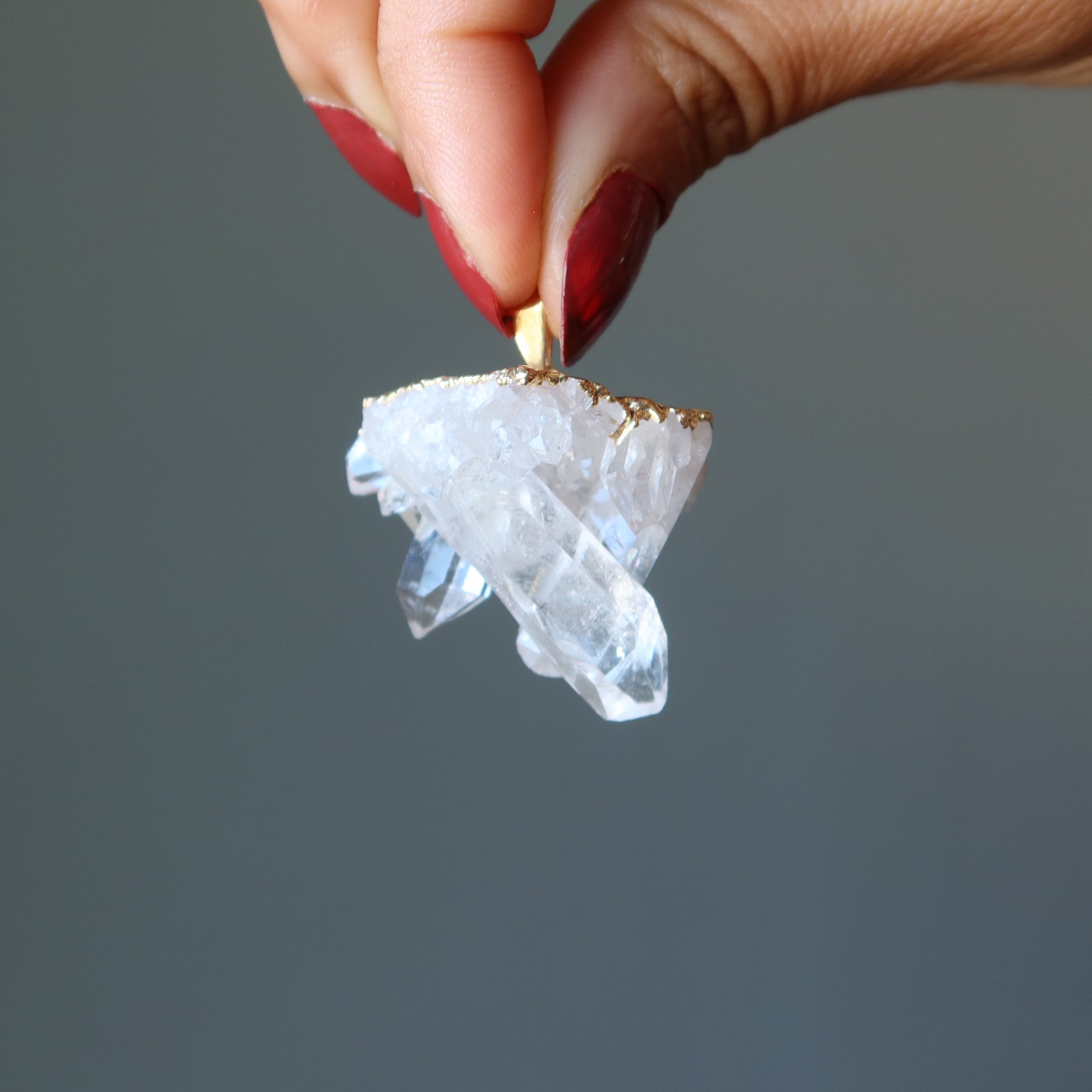 Clear Quartz Pendant Crystal Cluster Energy Gold