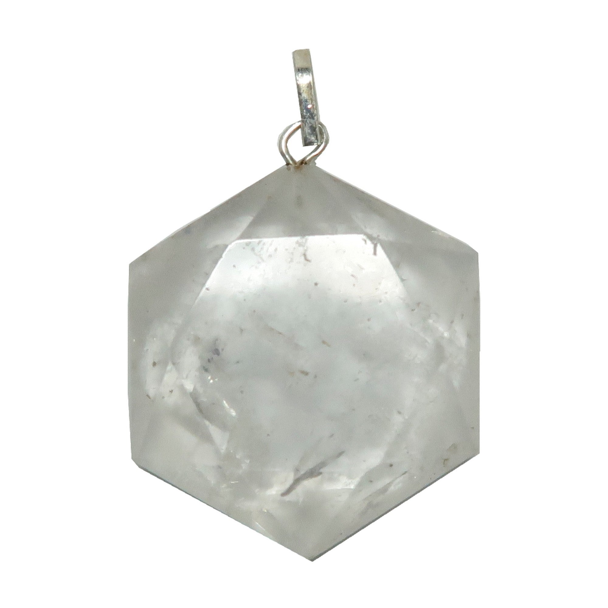 Pendentif en Quartz Clair Hexagonal Voyageur Temporel Argenté