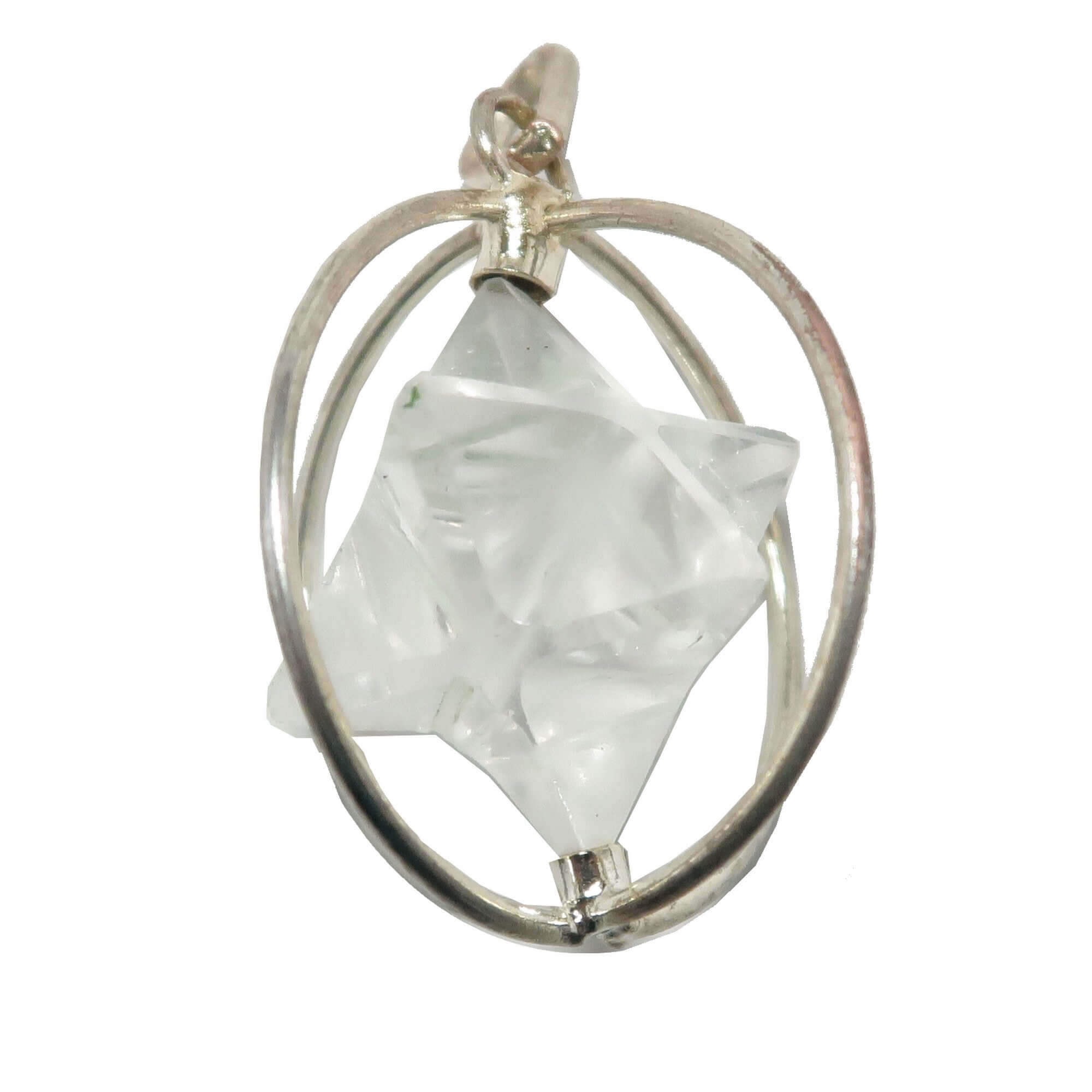 Clear Quartz Pendant Merkaba Sacred Star Silver