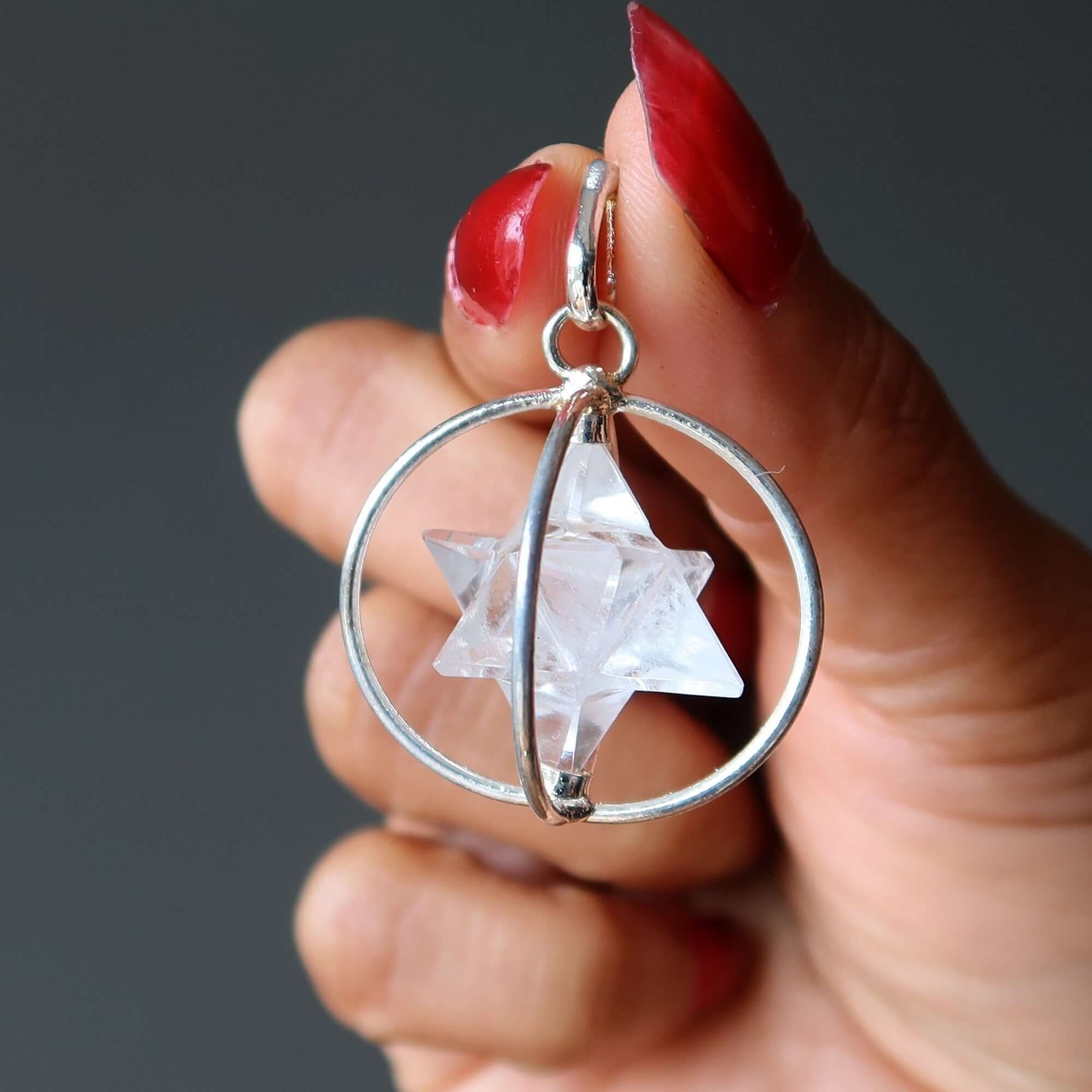 Clear Quartz Pendant Merkaba Sacred Star Silver