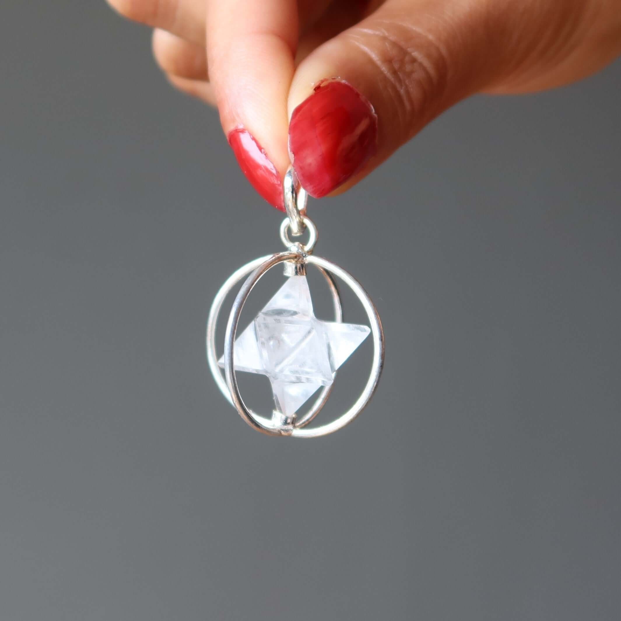 Clear Quartz Pendant Merkaba Sacred Star Silver