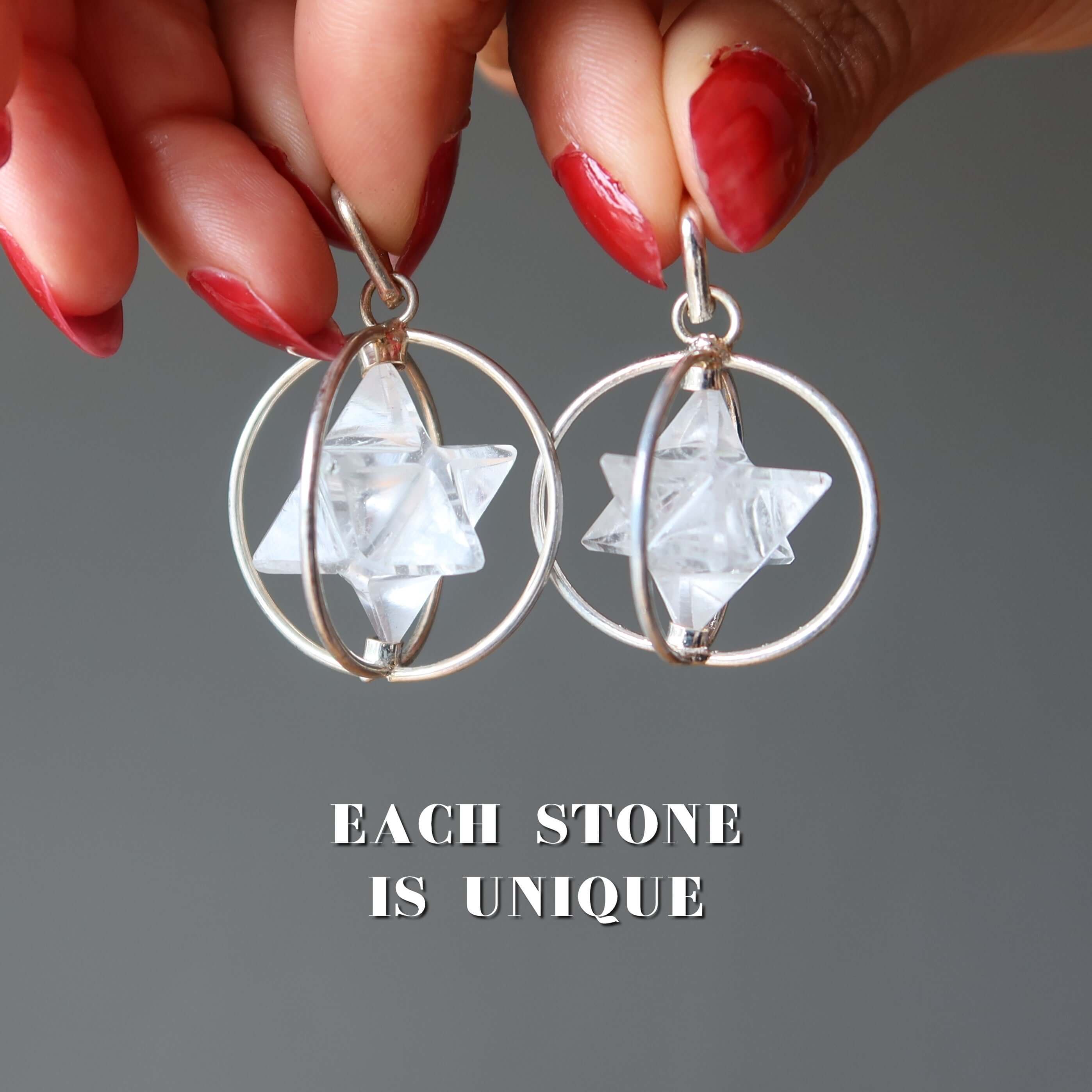 Clear Quartz Pendant Merkaba Sacred Star Silver