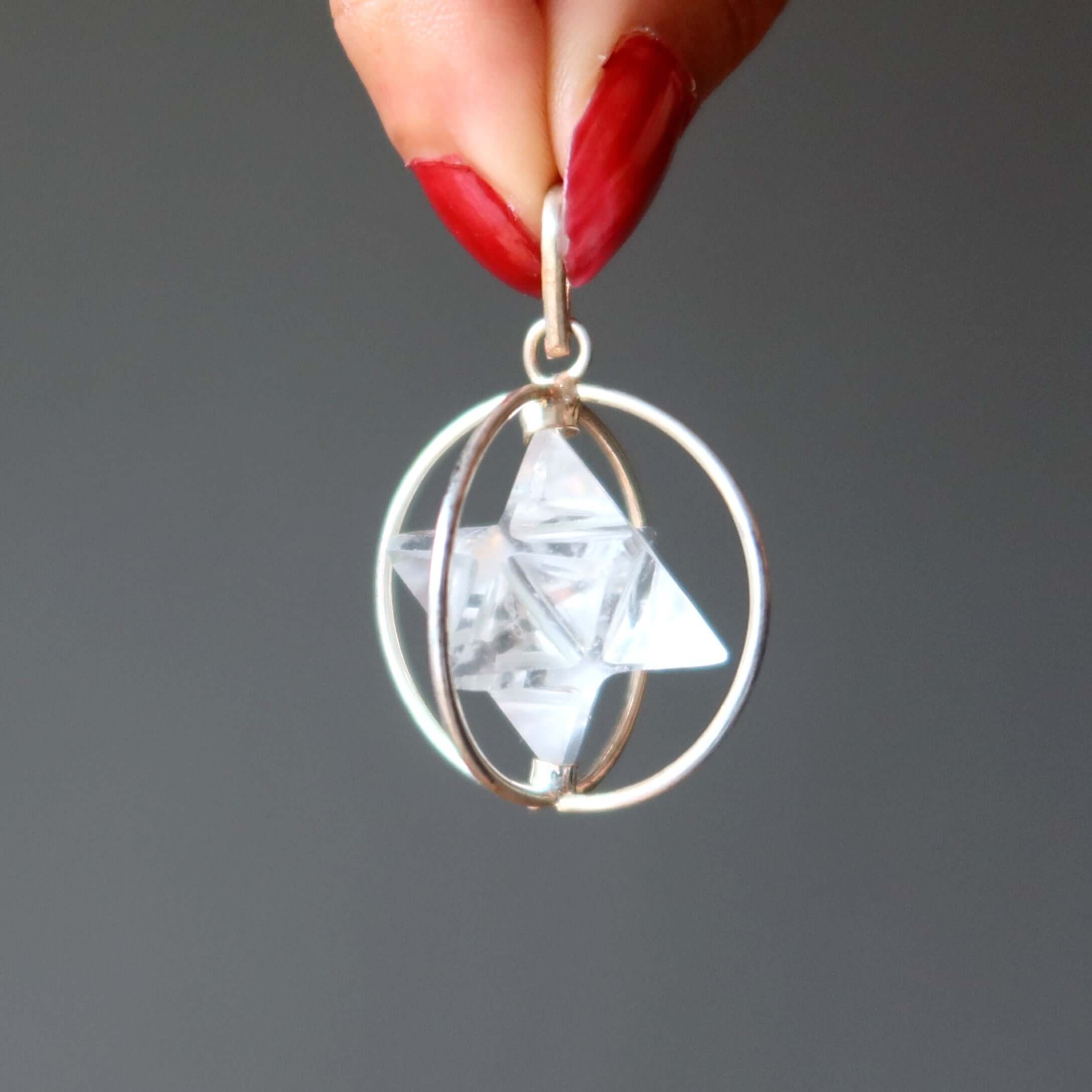 Clear Quartz Pendant Merkaba Sacred Star Silver