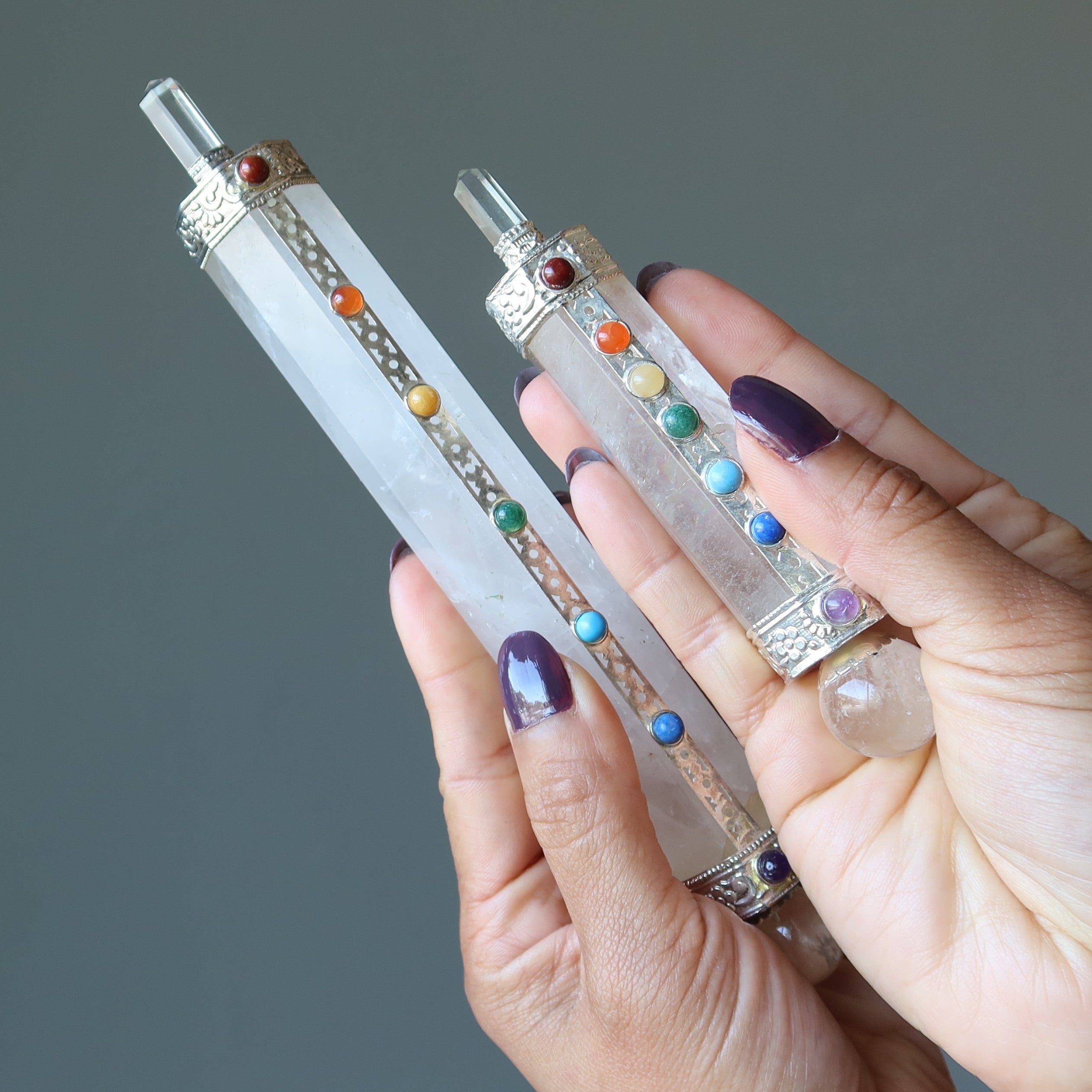 Clear Quartz Wand Aura Cleanser with Chakra Stones