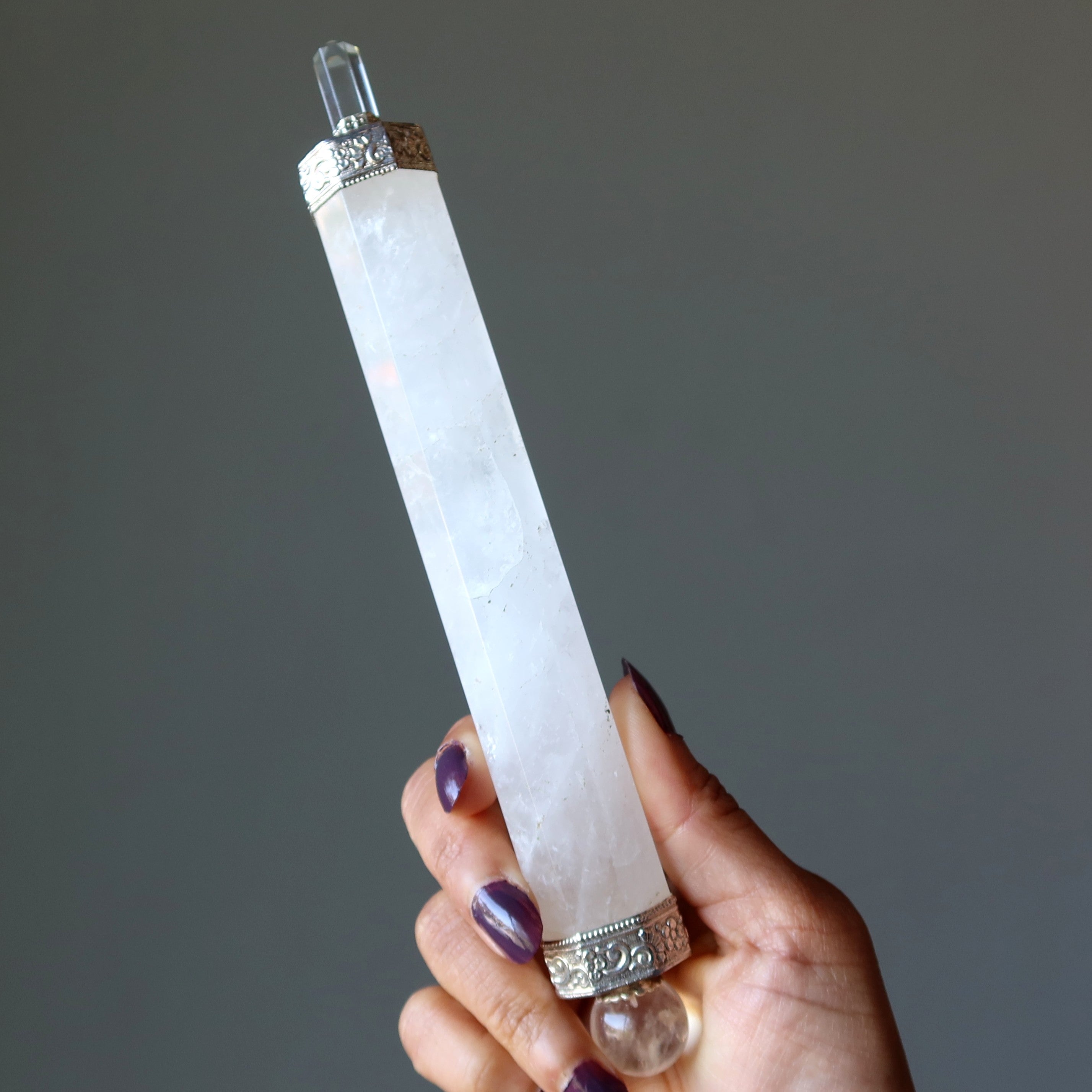 Clear Quartz Wand Aura Cleanser with Chakra Stones