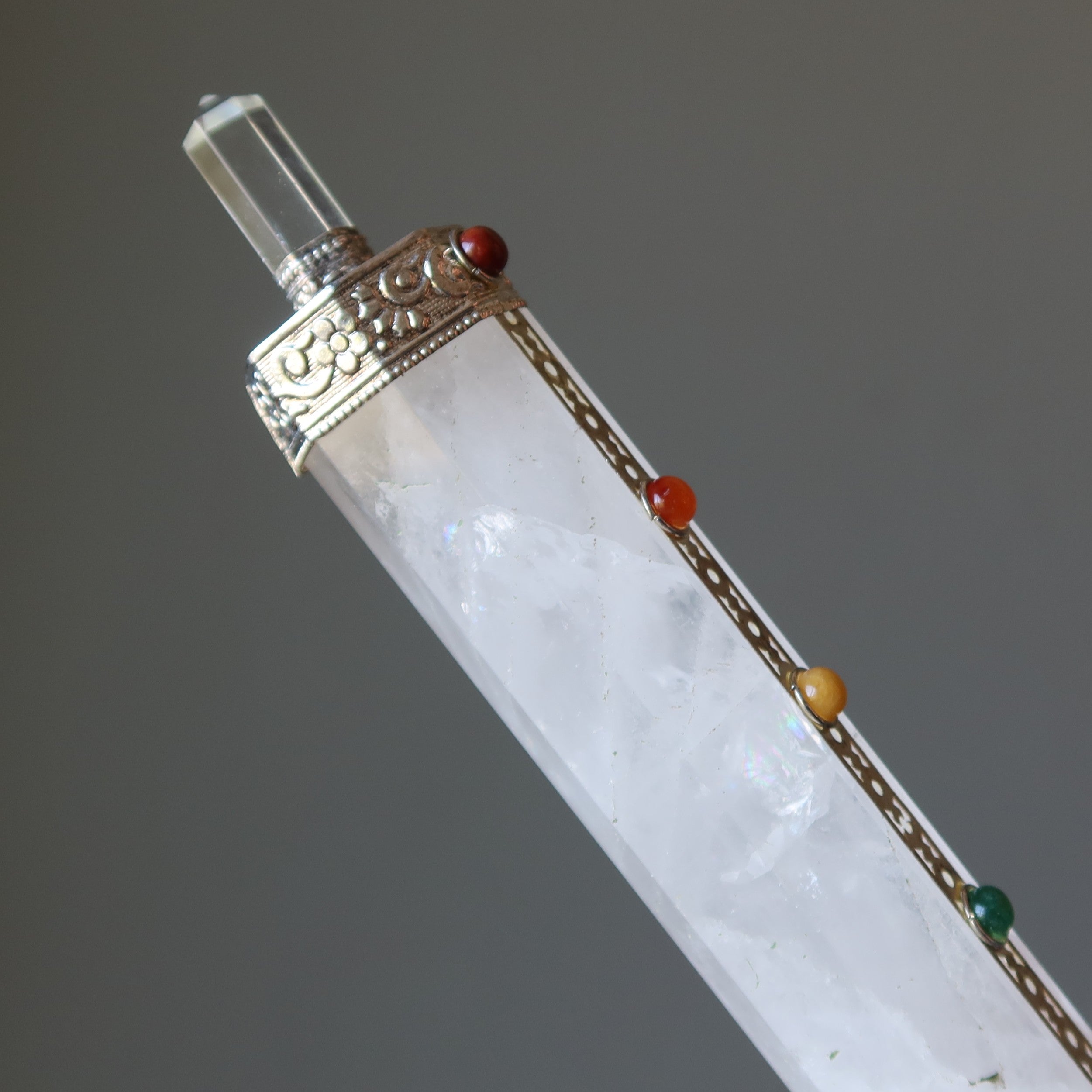 Clear Quartz Wand Aura Cleanser with Chakra Stones
