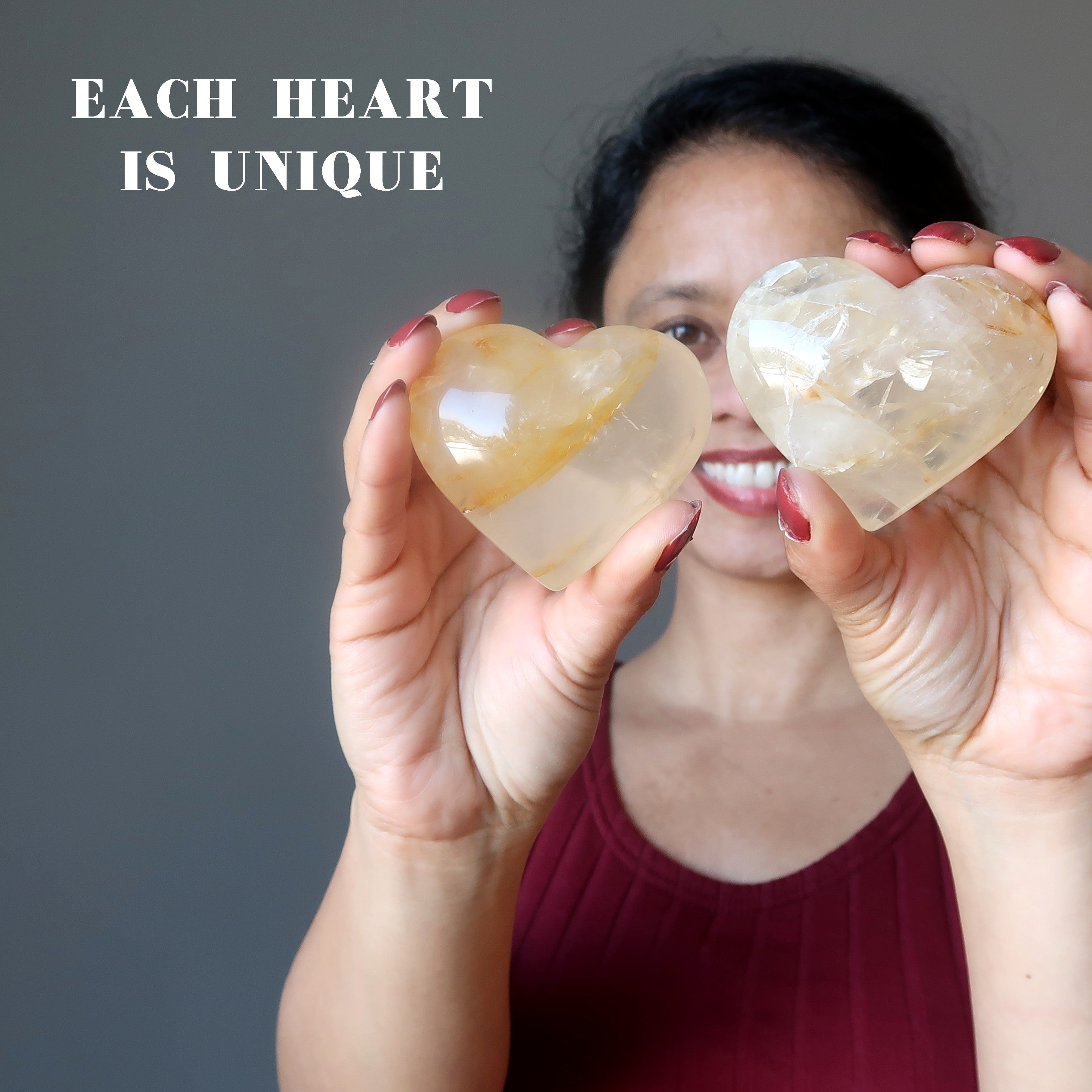 Quartz doré de l'amour, en forme de cœur, pierre de quartz hématoïde jaune