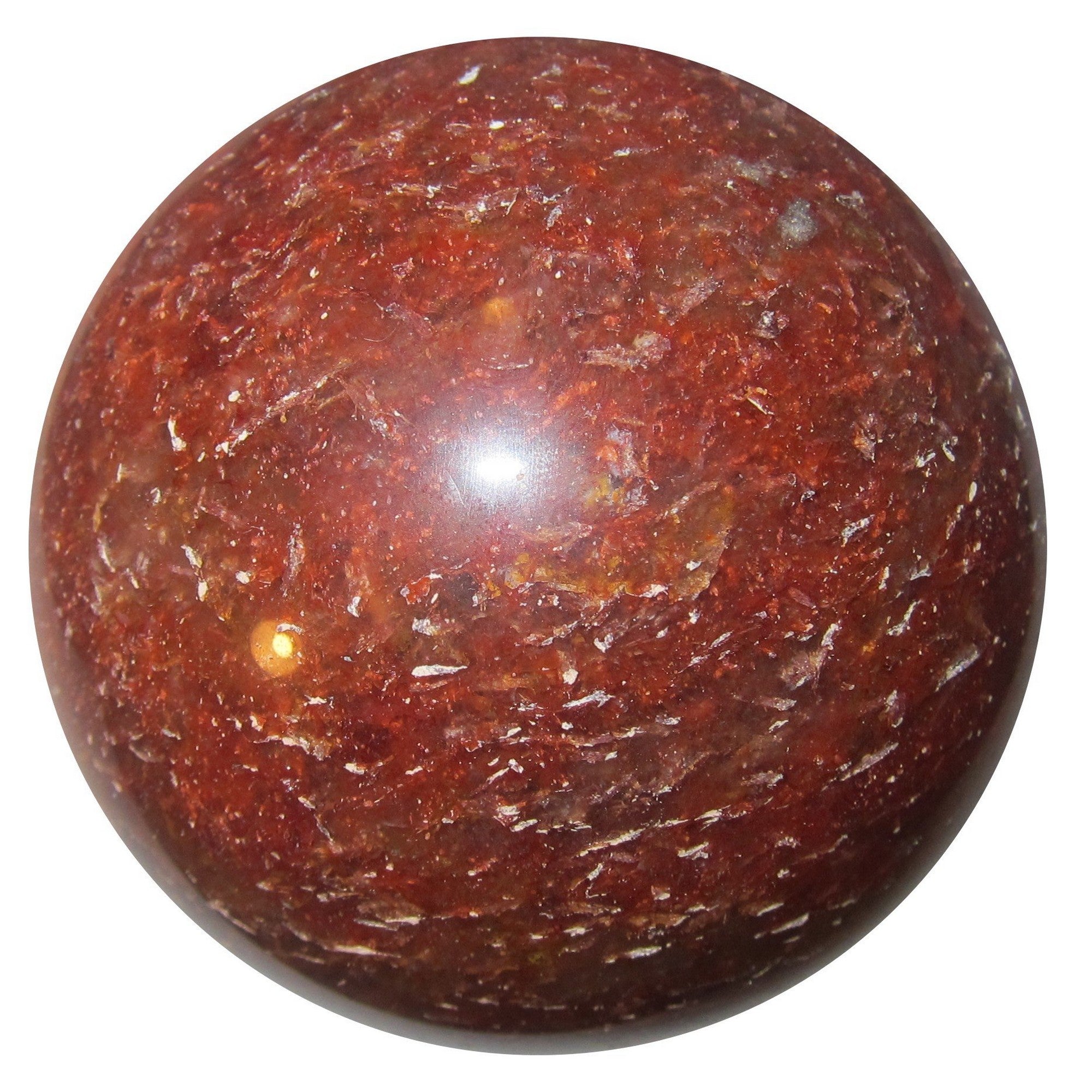 Sphère de quartz de feu rouge, boule de cristal chargée d'hématite