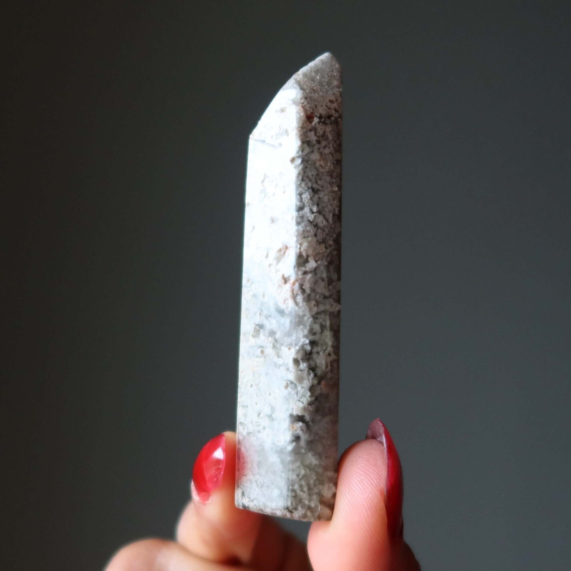 Pointe de Baguette Tour en Quartz Lodolite Inclusion Nuageuse