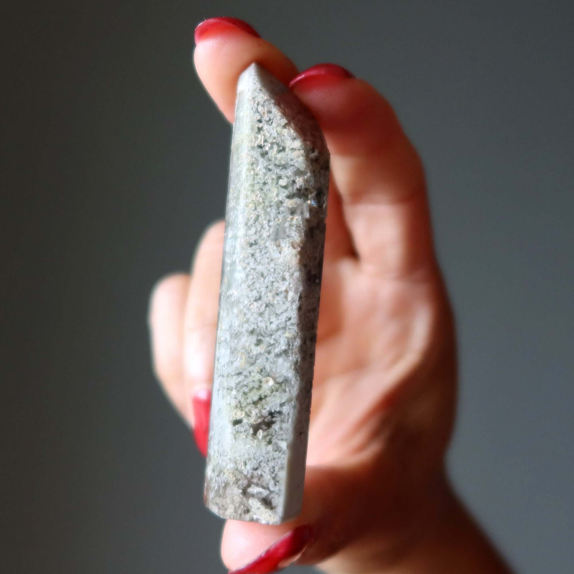 Pointe de Baguette Tour en Quartz Lodolite Inclusion Nuageuse