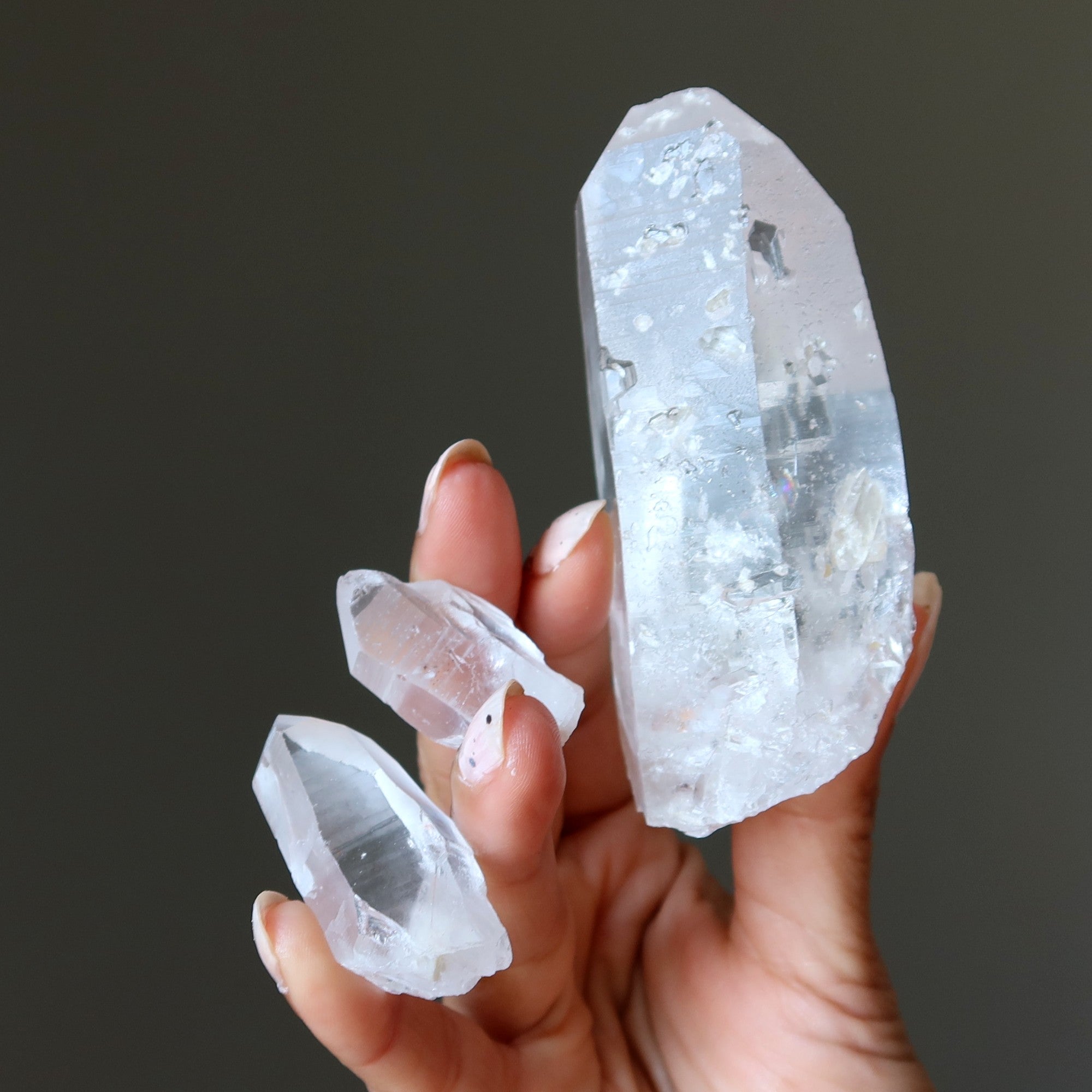 Pointe de cristal brut de quartz Lémurien Baguette Graine Ancienne