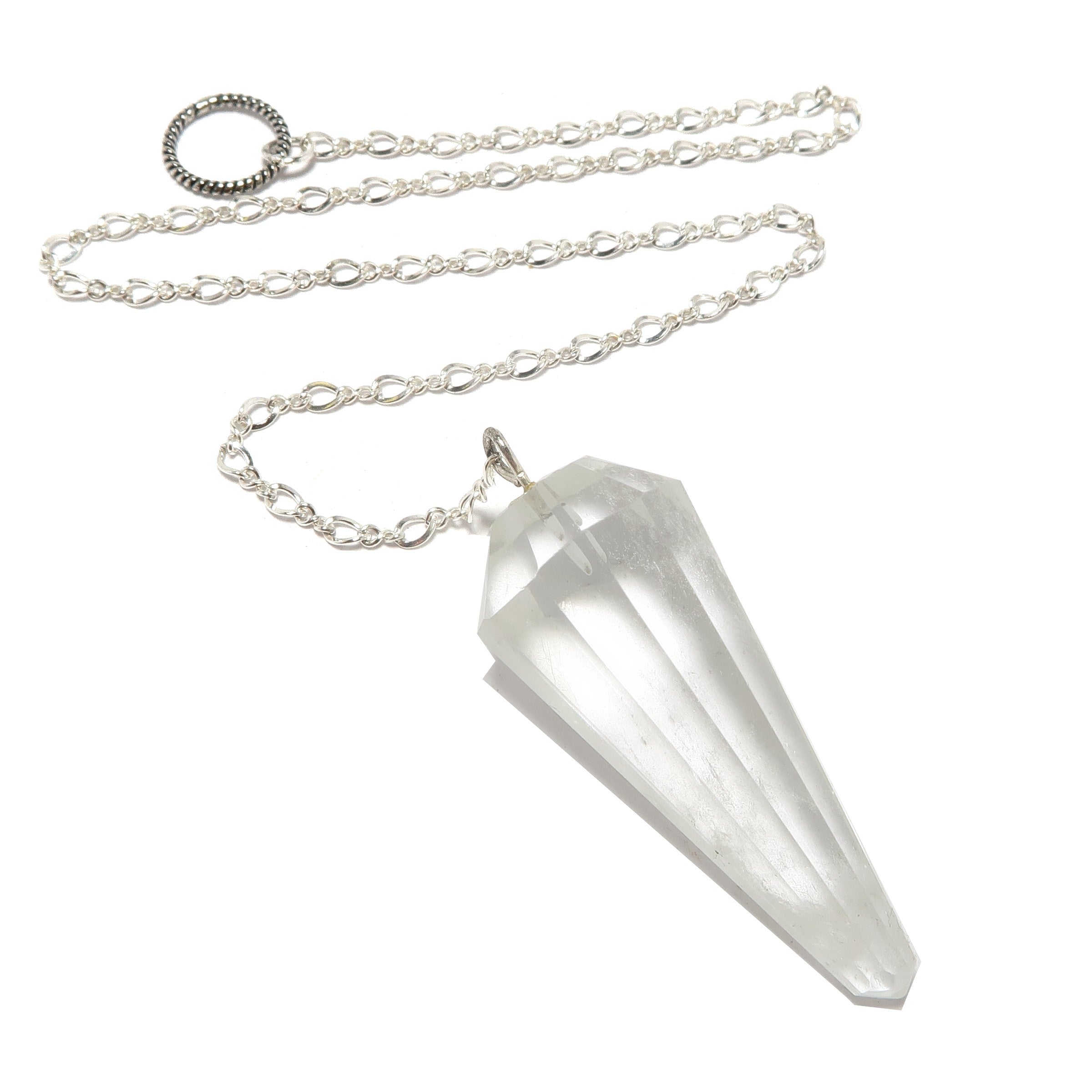 Pendentif en quartz clair, cristal de divination, radiesthésie, argent sterling