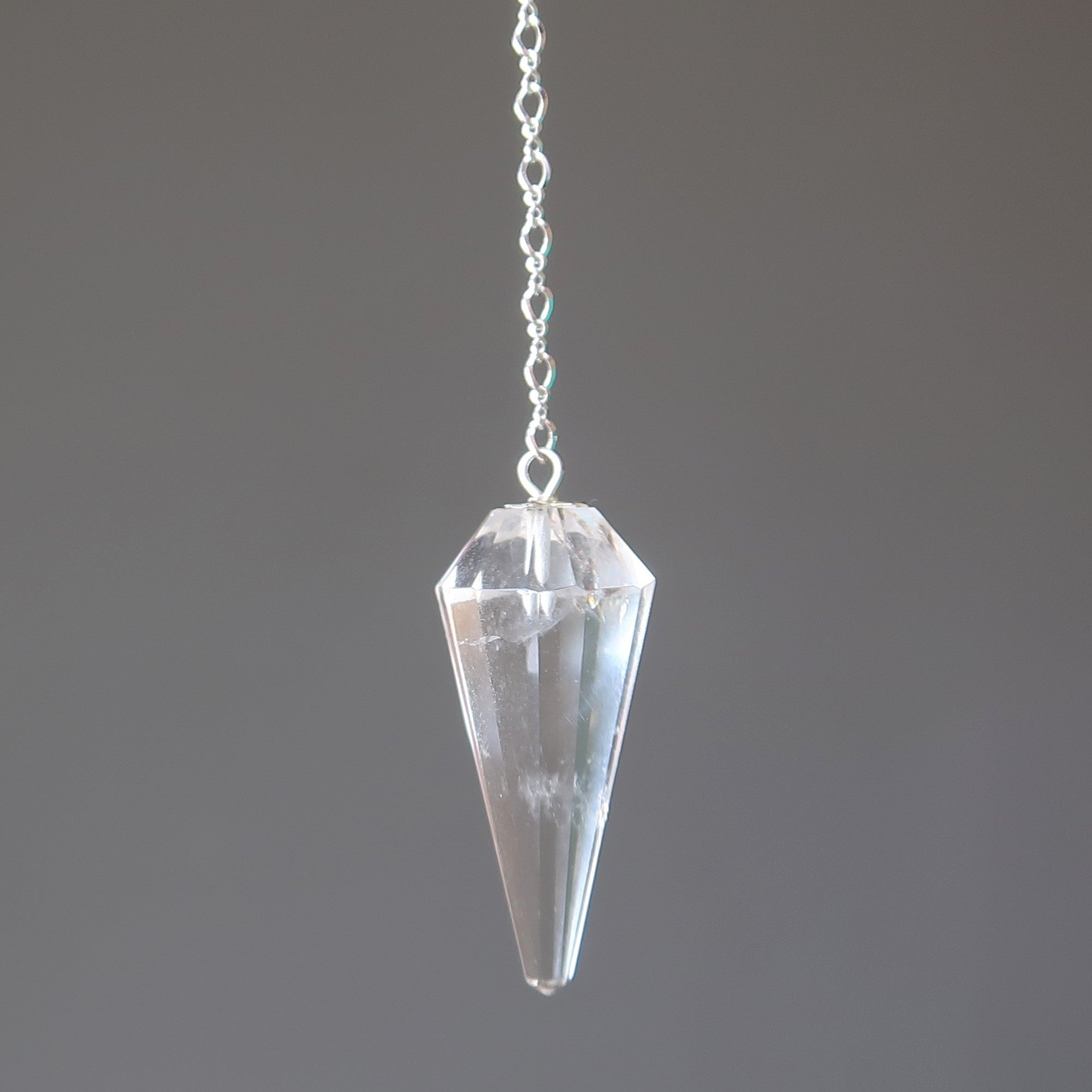 Pendentif en quartz clair, cristal de divination, radiesthésie, argent sterling
