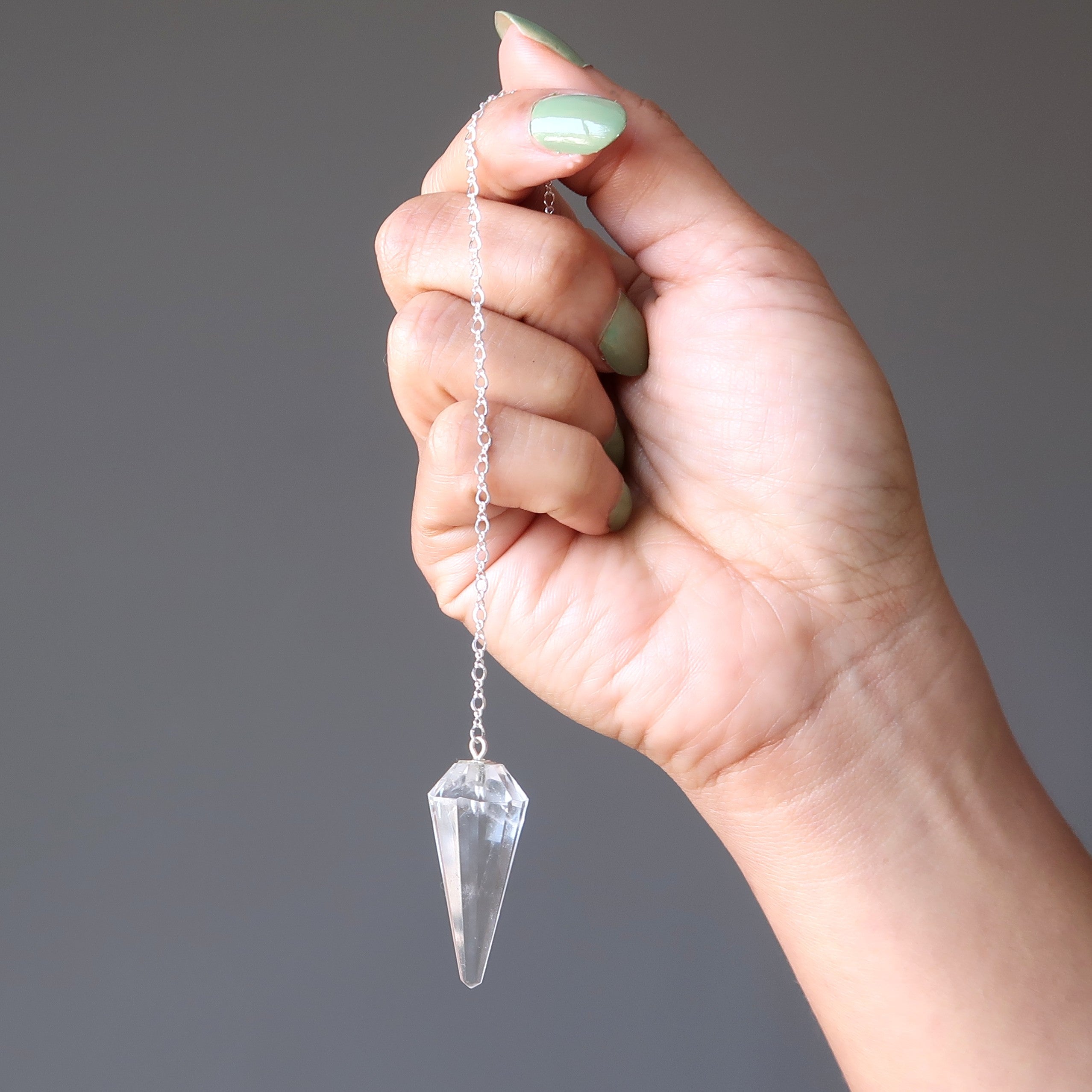 Pendentif en quartz clair, cristal de divination, radiesthésie, argent sterling