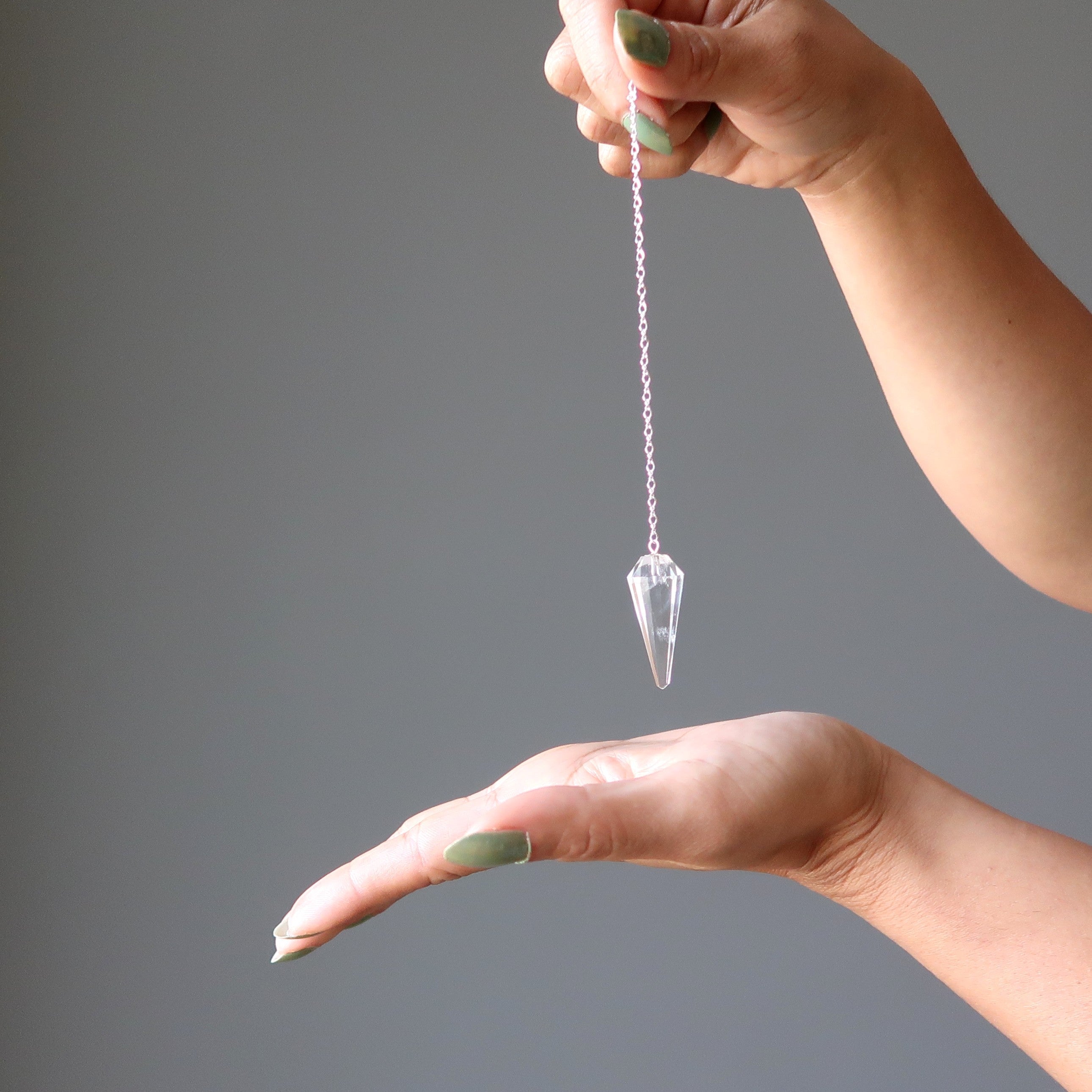 Pendentif en quartz clair, cristal de divination, radiesthésie, argent sterling