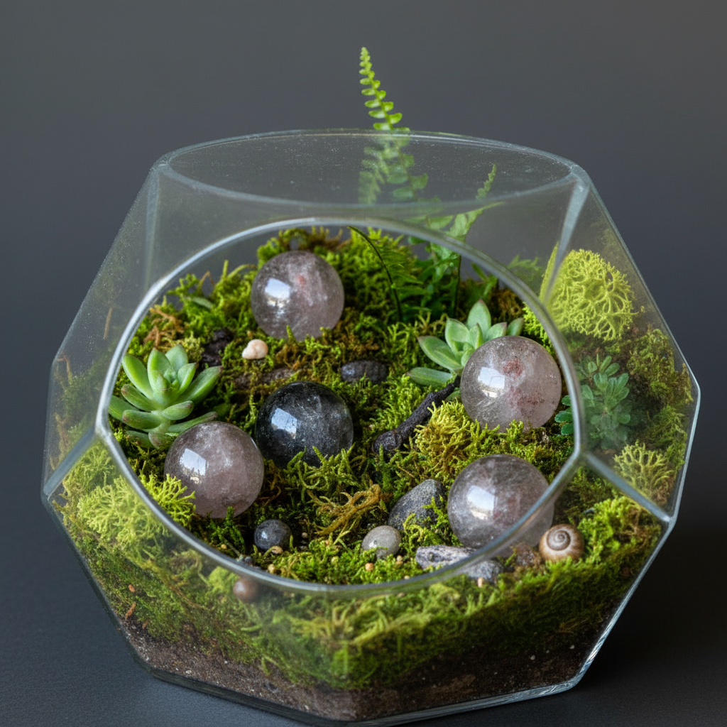 Sphère de quartz fantôme, boule de cristal Esprit de la forêt sage
