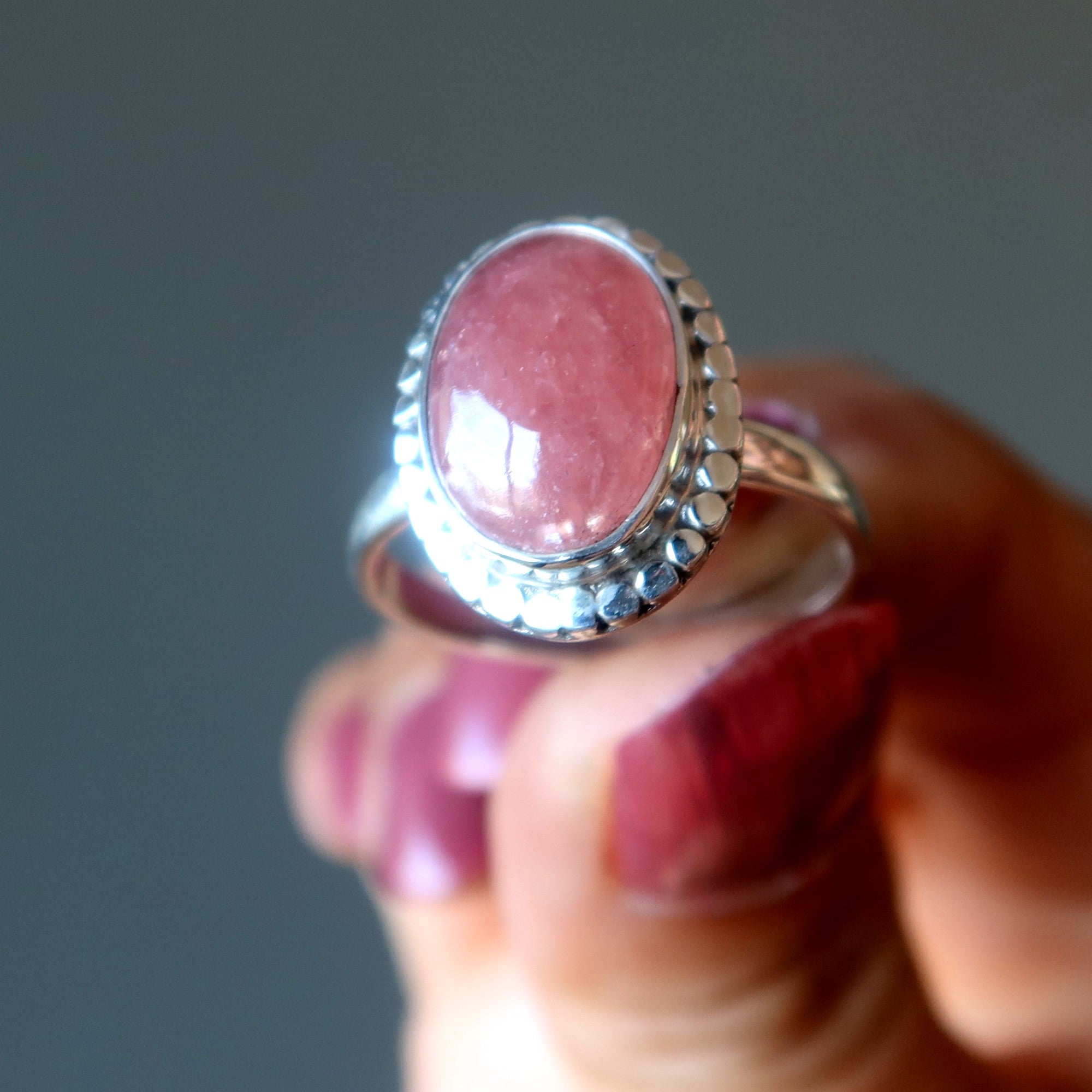 Pink Fire Quartz Ring Lover Sterling Silver Size 8.5