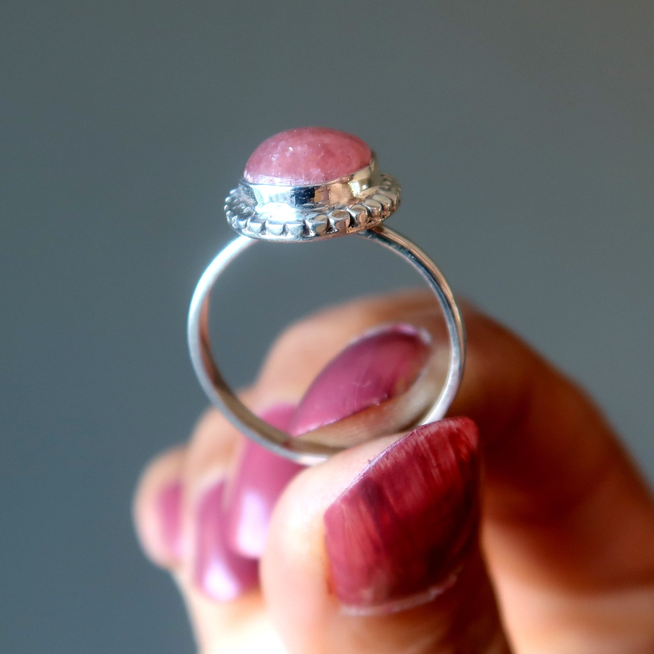 Pink Fire Quartz Ring Lover Sterling Silver Size 8.5