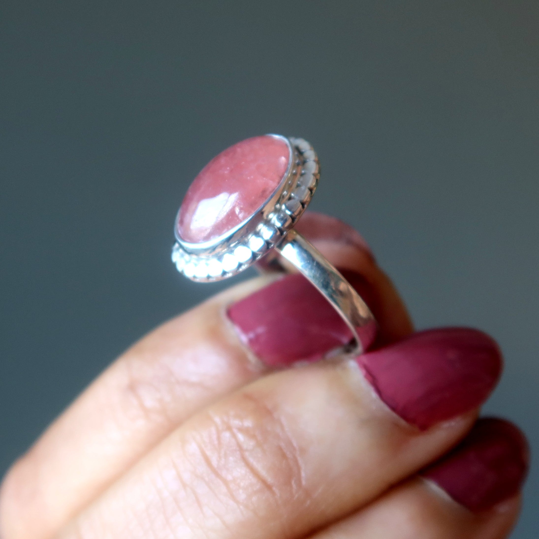 Pink Fire Quartz Ring Lover Sterling Silver Size 8.5