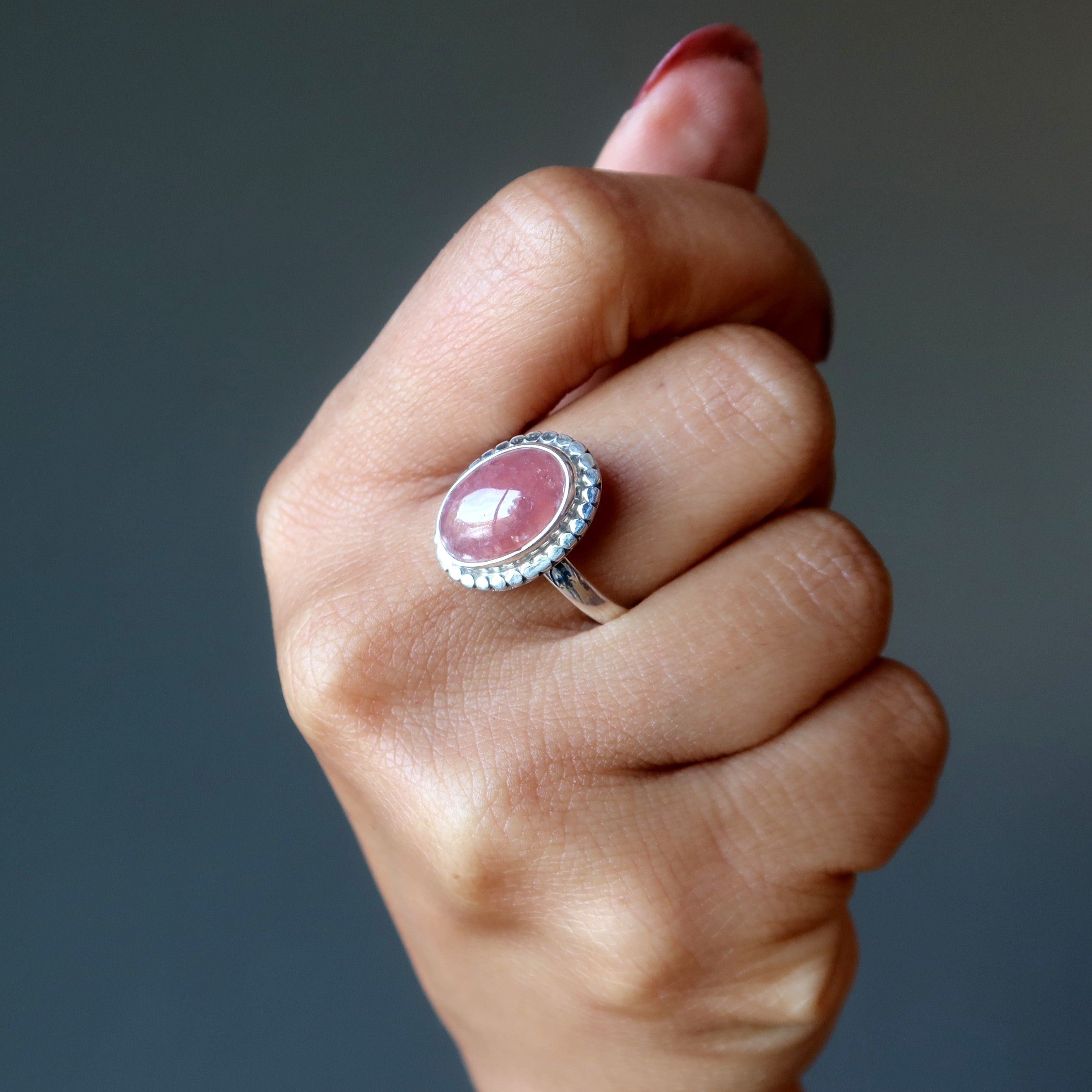 Pink Fire Quartz Ring Lover Sterling Silver Size 8.5
