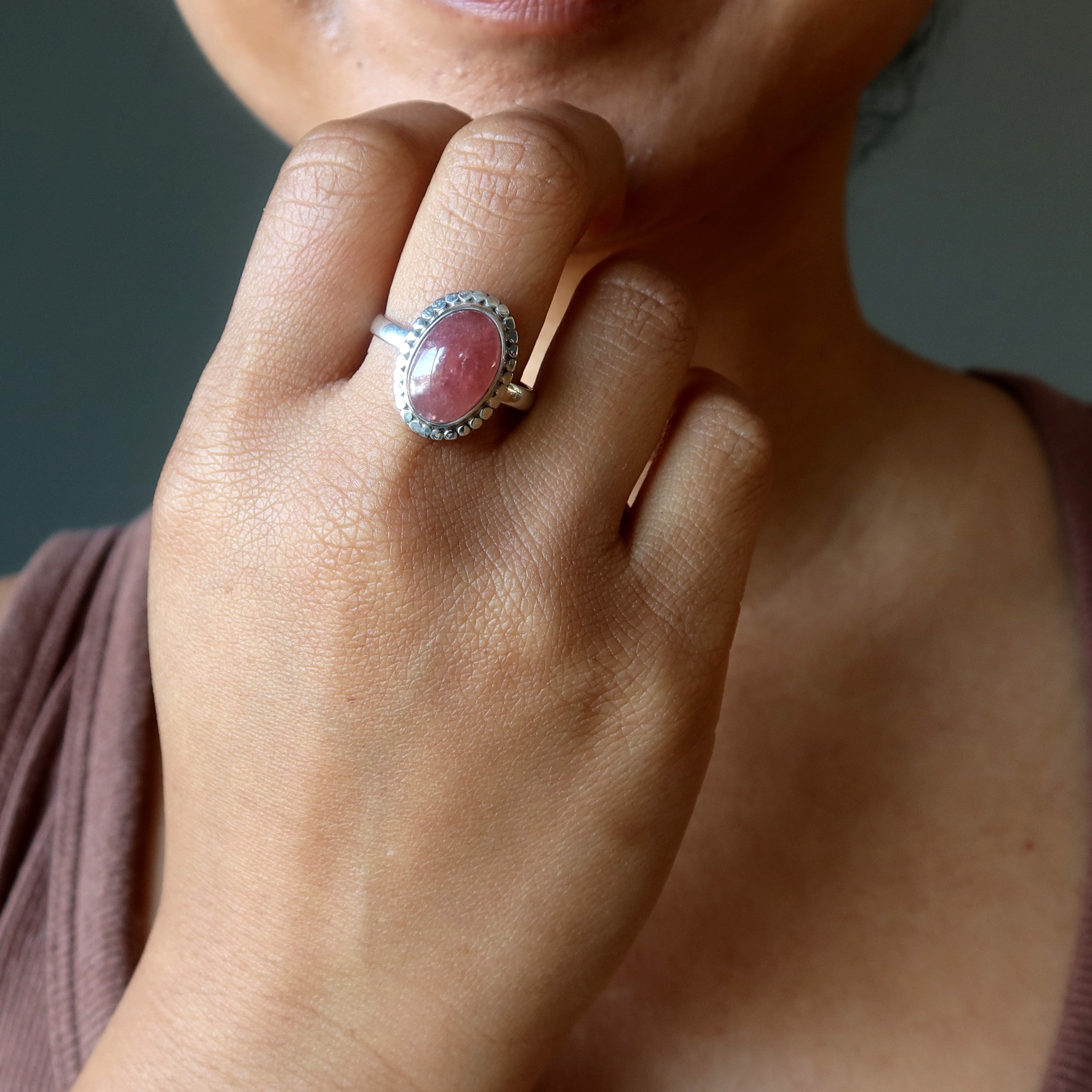 Pink Fire Quartz Ring Lover Sterling Silver Size 8.5
