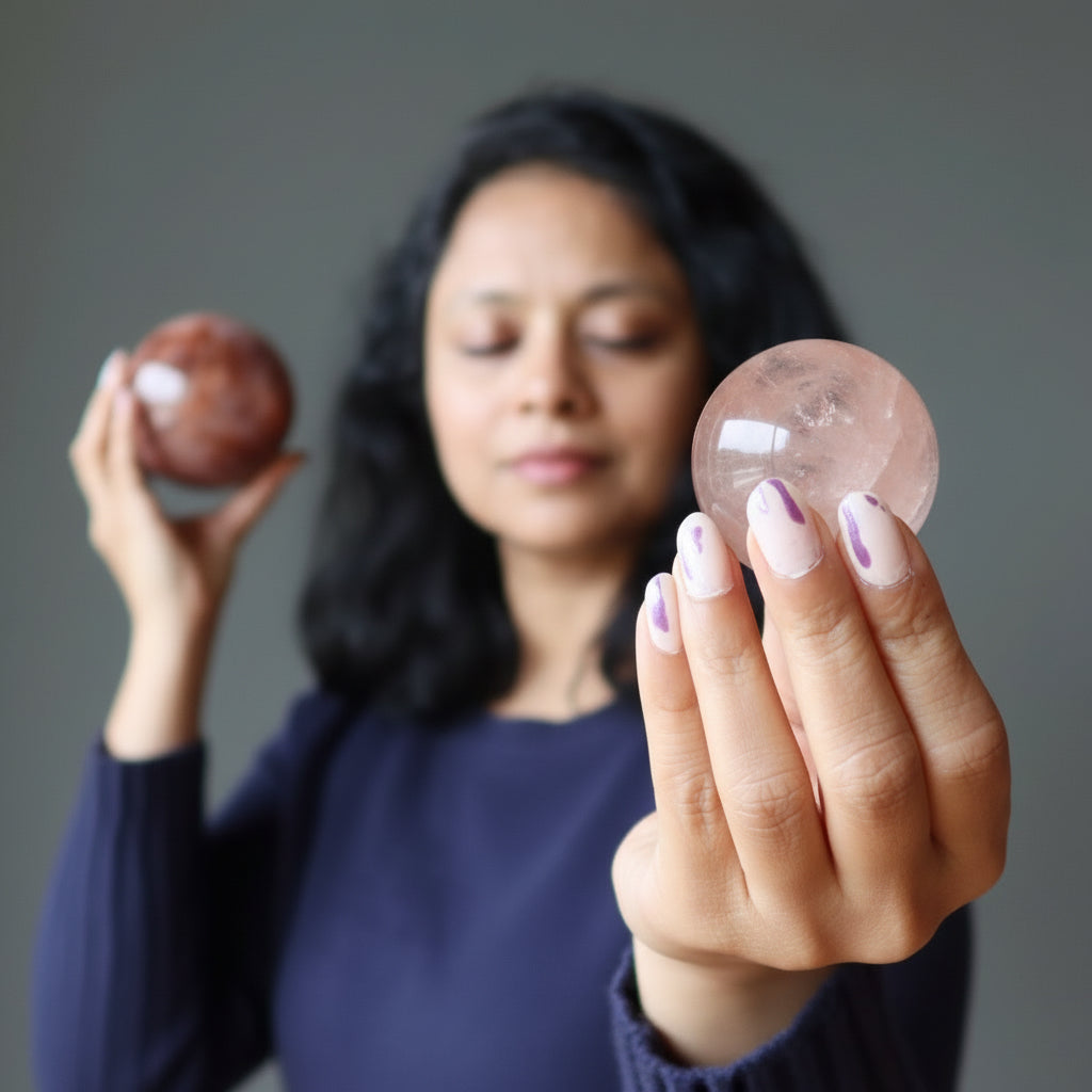 Red Fire Quartz Sphere Hematoid in Ice Crystal Ball