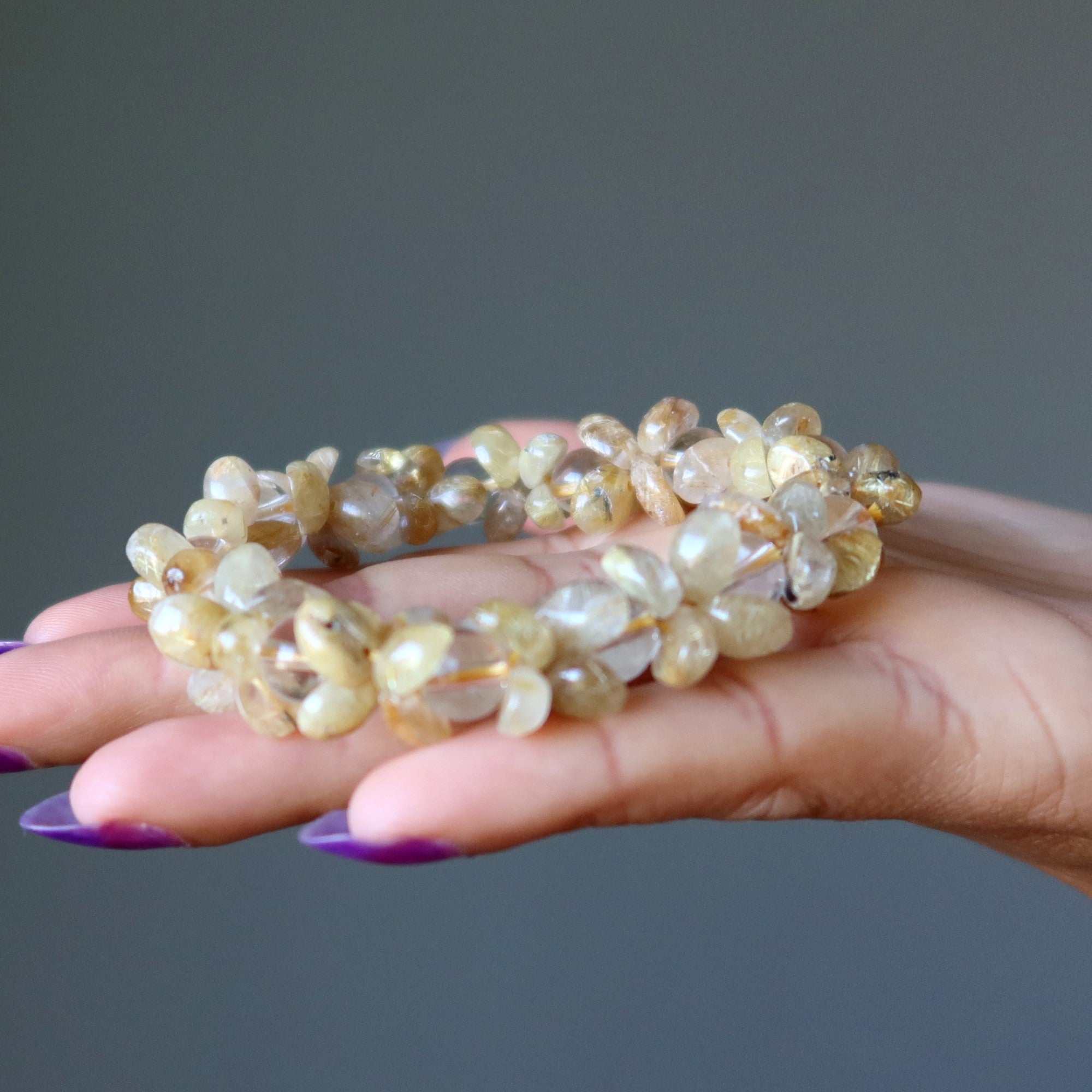 Rutilated Quartz Bracelet Golden Brilliance Flower and Orbs