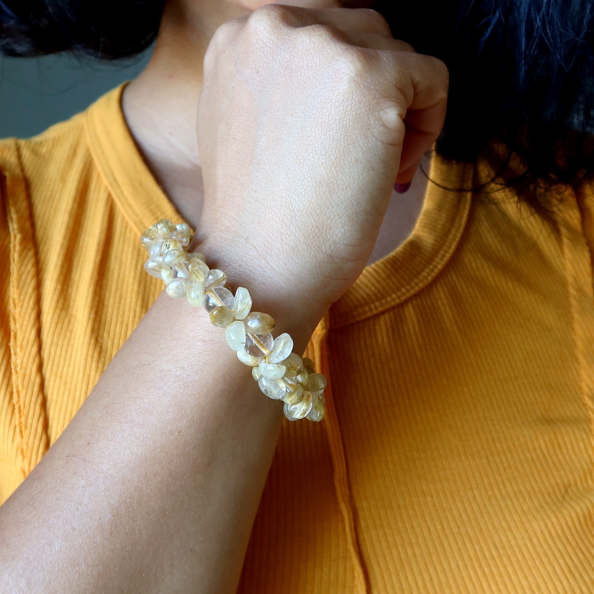 Rutilated Quartz Bracelet Golden Brilliance Flower and Orbs