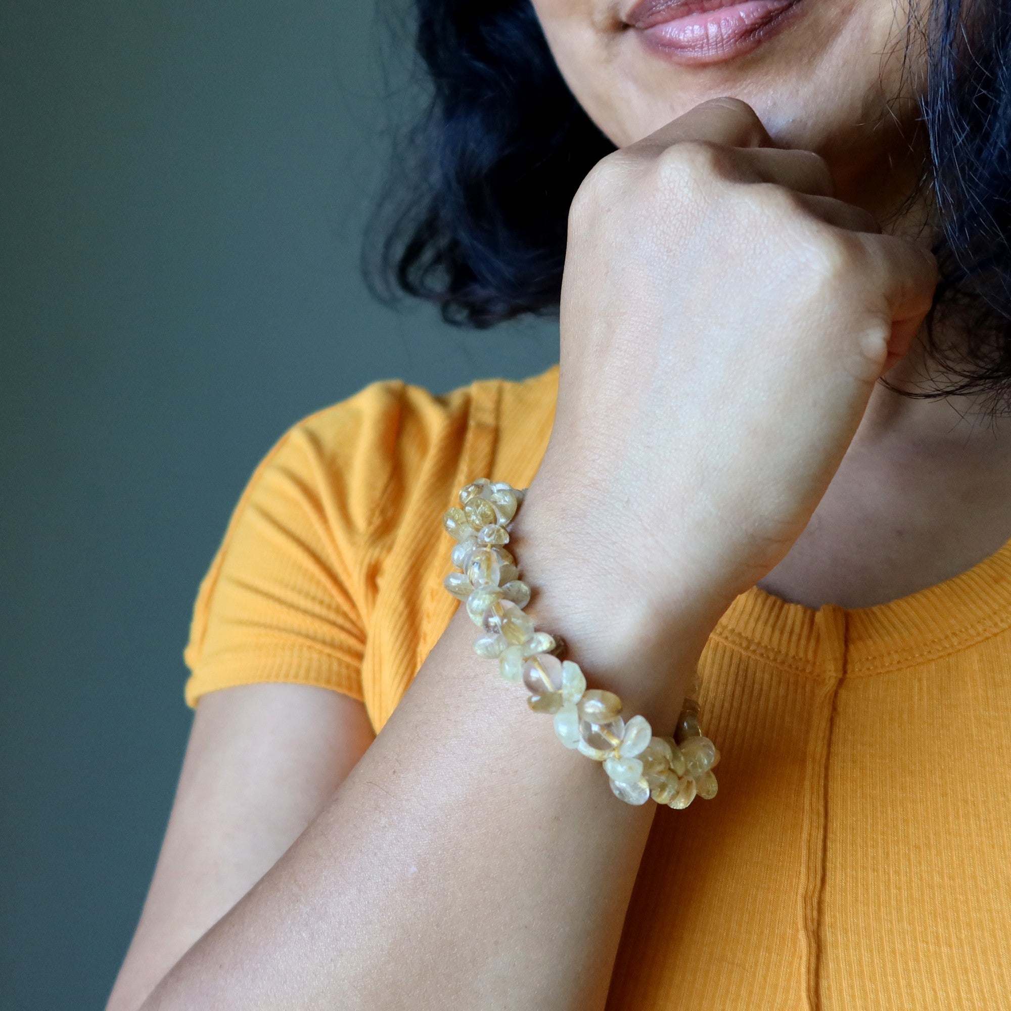 Rutilated Quartz Bracelet Golden Brilliance Flower and Orbs